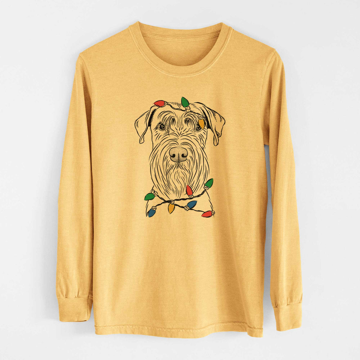 Christmas Lights Milton the Schnauzer - Heavyweight 100% Cotton Long Sleeve