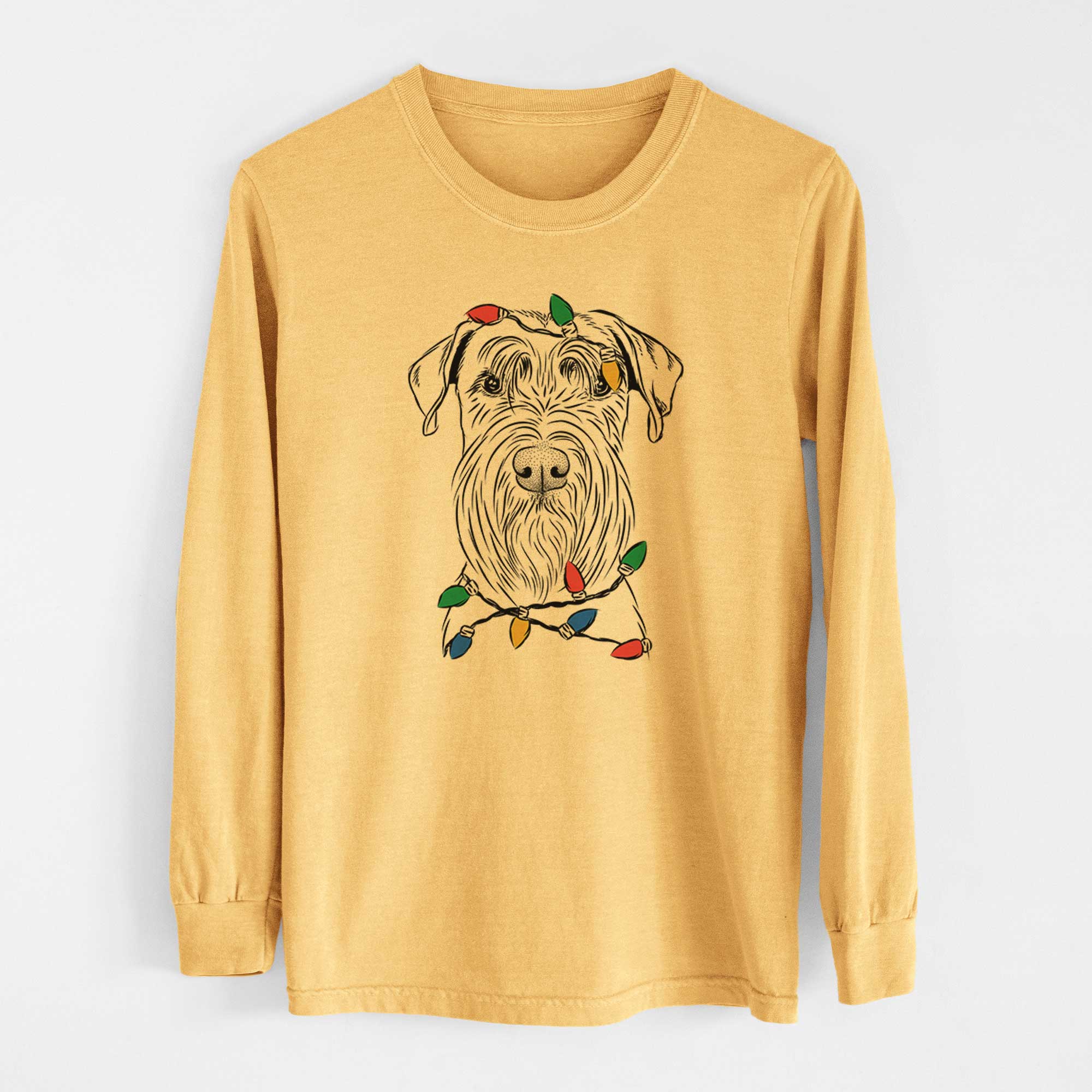 Christmas Lights Milton the Schnauzer - Heavyweight 100% Cotton Long Sleeve