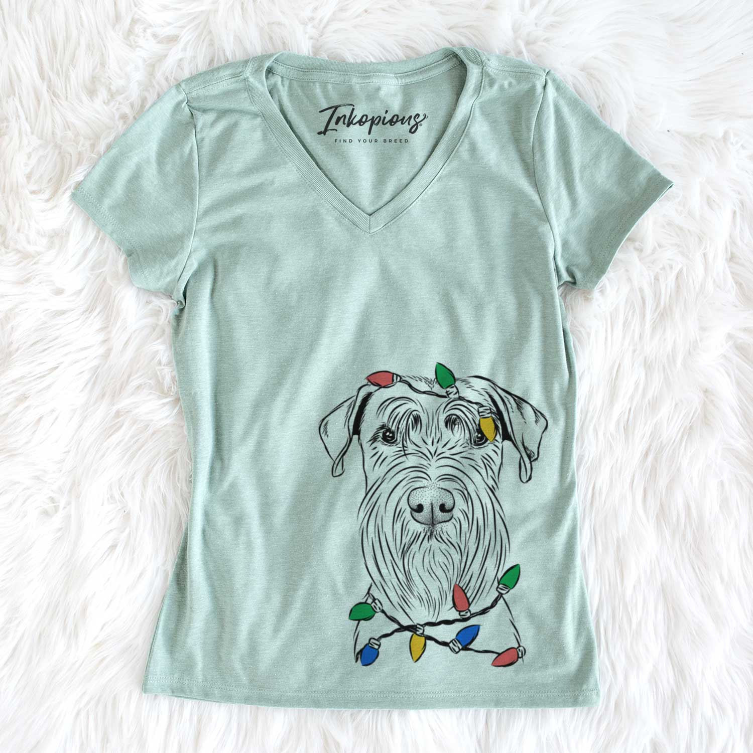 Christmas Lights Milton the Schnauzer - Women's V-neck Shirt