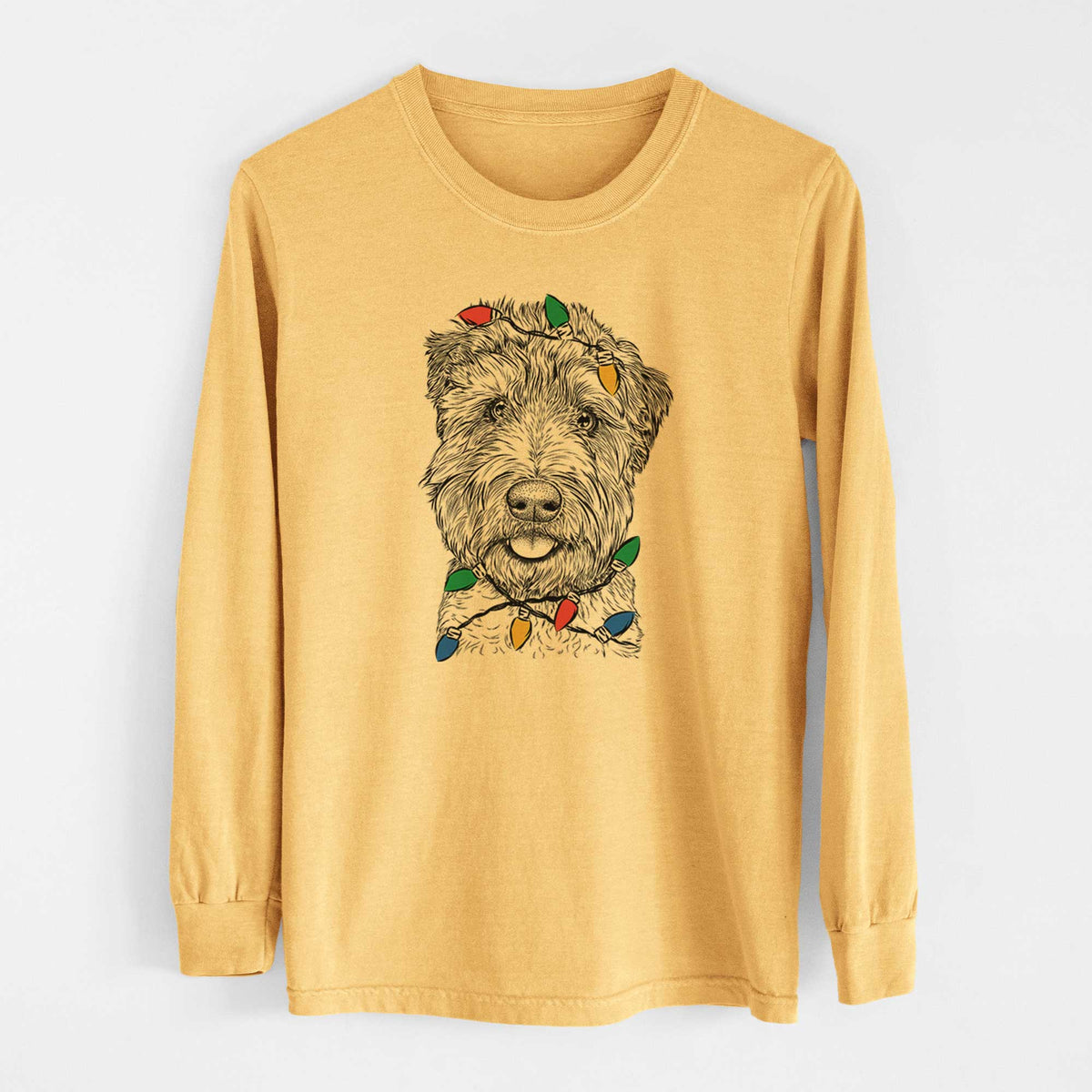 Christmas Lights Milton the Soft Coated Wheaten Terrier - Heavyweight 100% Cotton Long Sleeve