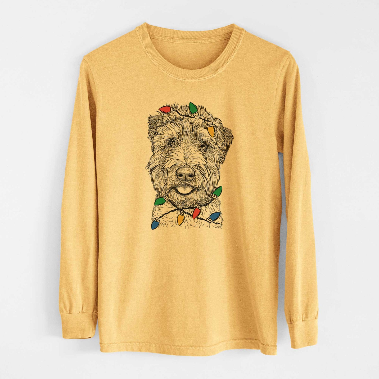 Christmas Lights Milton the Soft Coated Wheaten Terrier - Heavyweight 100% Cotton Long Sleeve