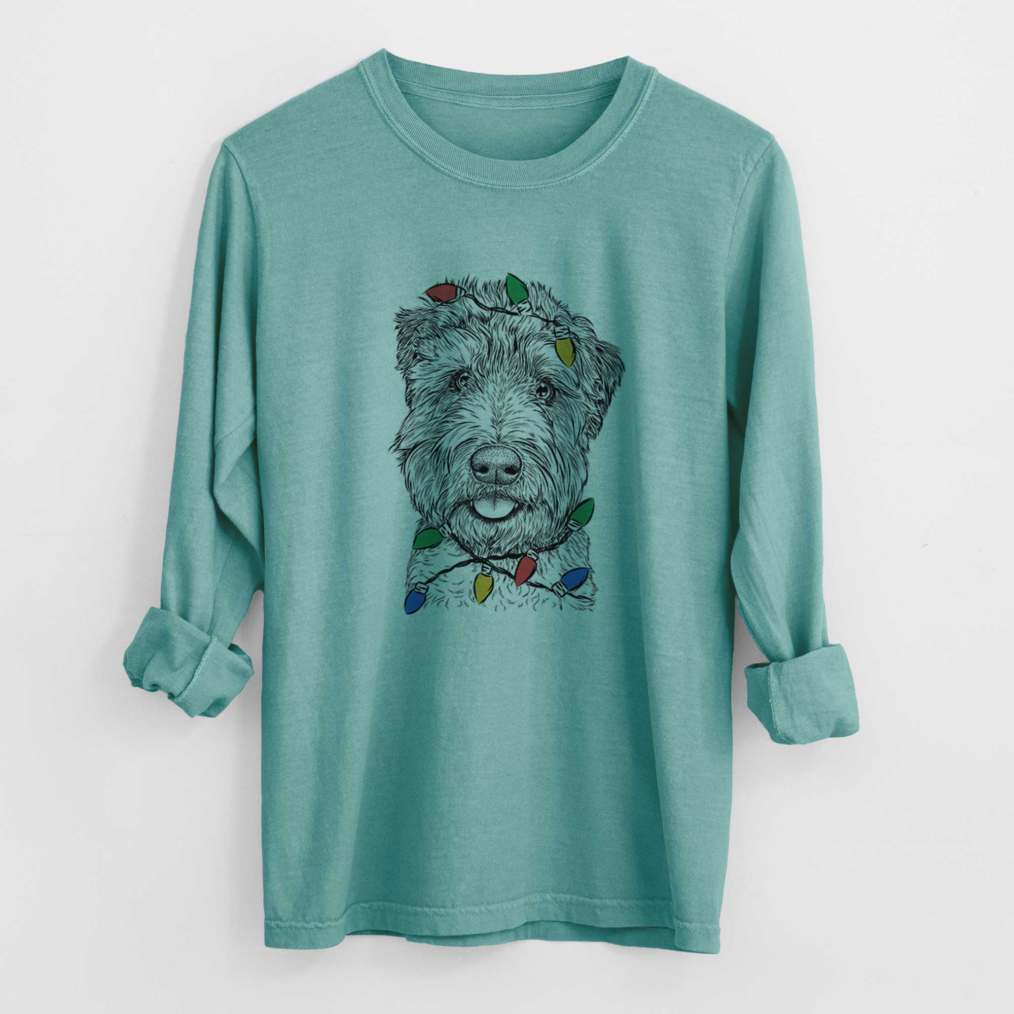 Christmas Lights Milton the Soft Coated Wheaten Terrier - Heavyweight 100% Cotton Long Sleeve