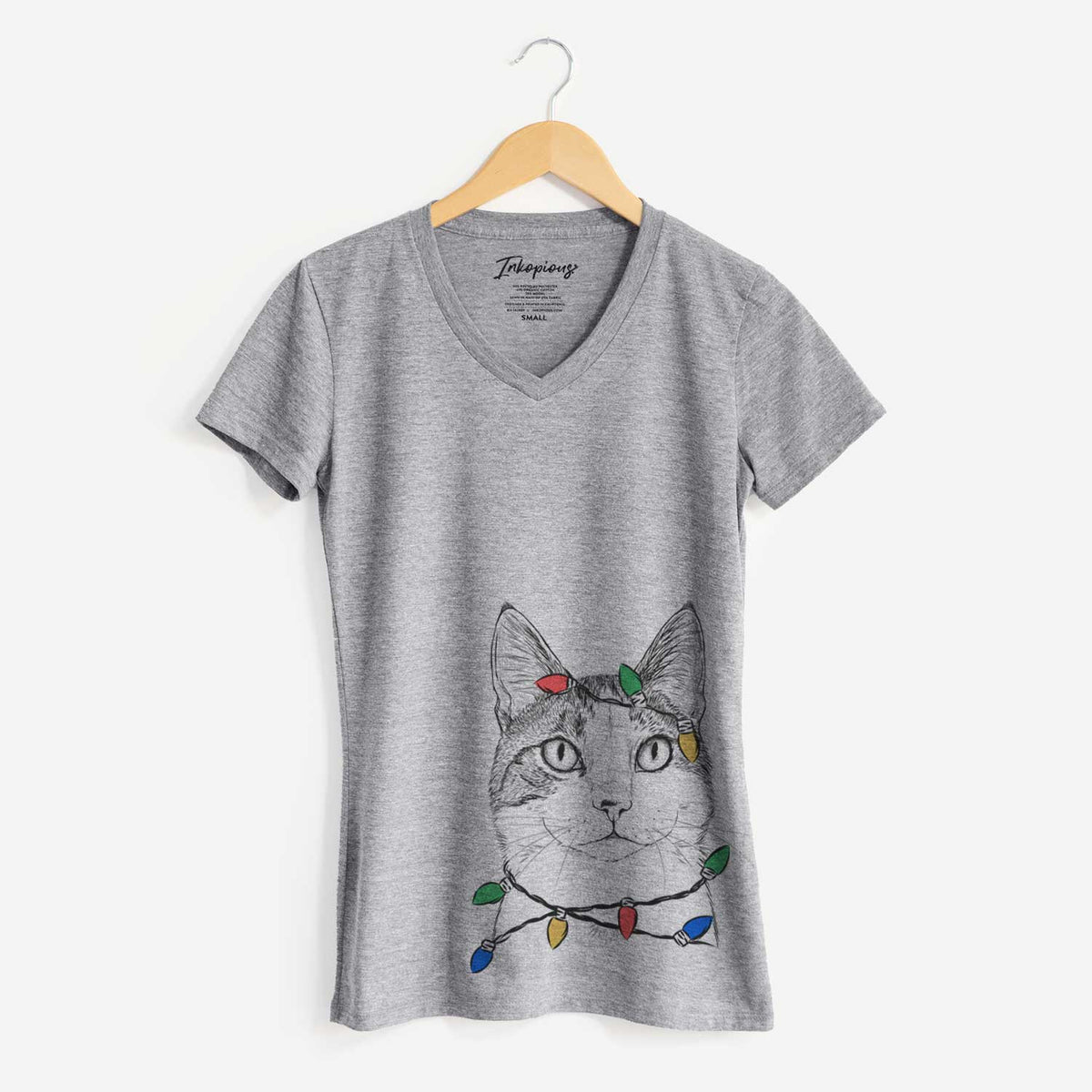 Christmas Lights Mini Griffin the Domestic Shorthair Cat - Women's V-neck Shirt