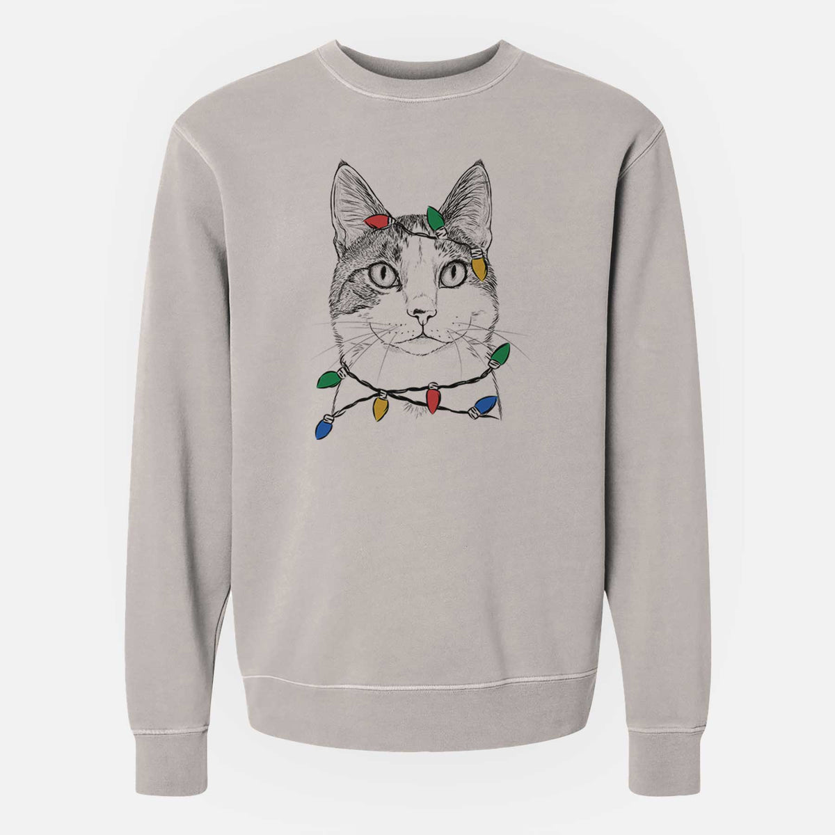 Christmas Lights Mini Griffin the Domestic Shorthair Cat - Unisex Pigment Dyed Crew Sweatshirt