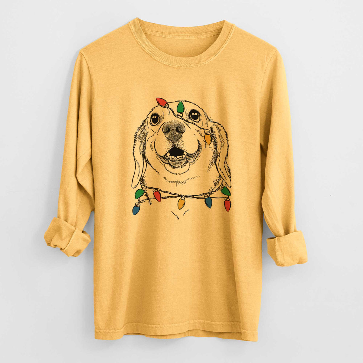 Christmas Lights Minnie the Corgle - Heavyweight 100% Cotton Long Sleeve