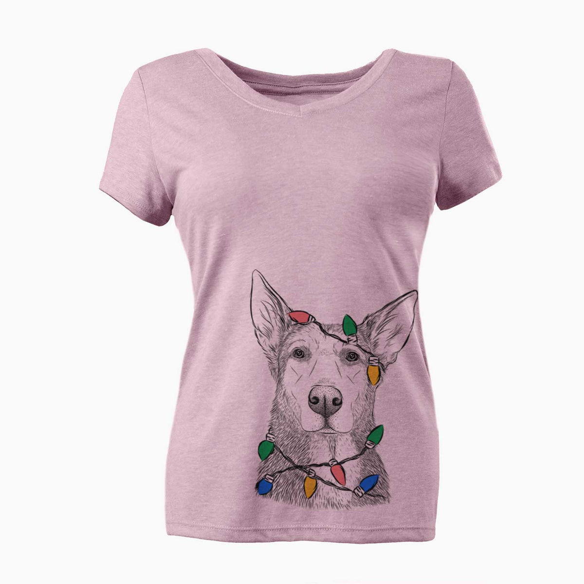 Christmas Lights Misty the German Shepherd Mix - Women's V-neck Shirt