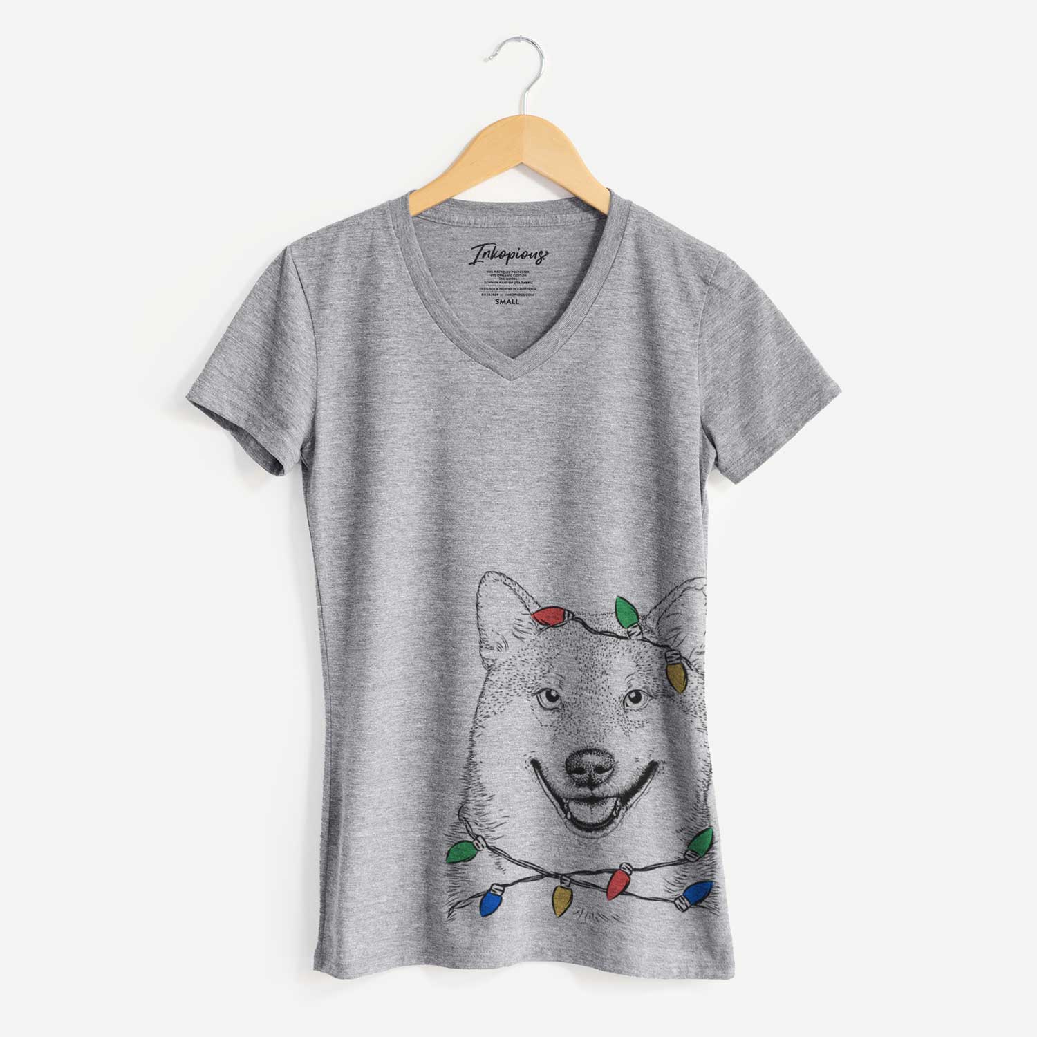 Christmas Lights Mitsu the Shiba Inu - Women's V-neck Shirt