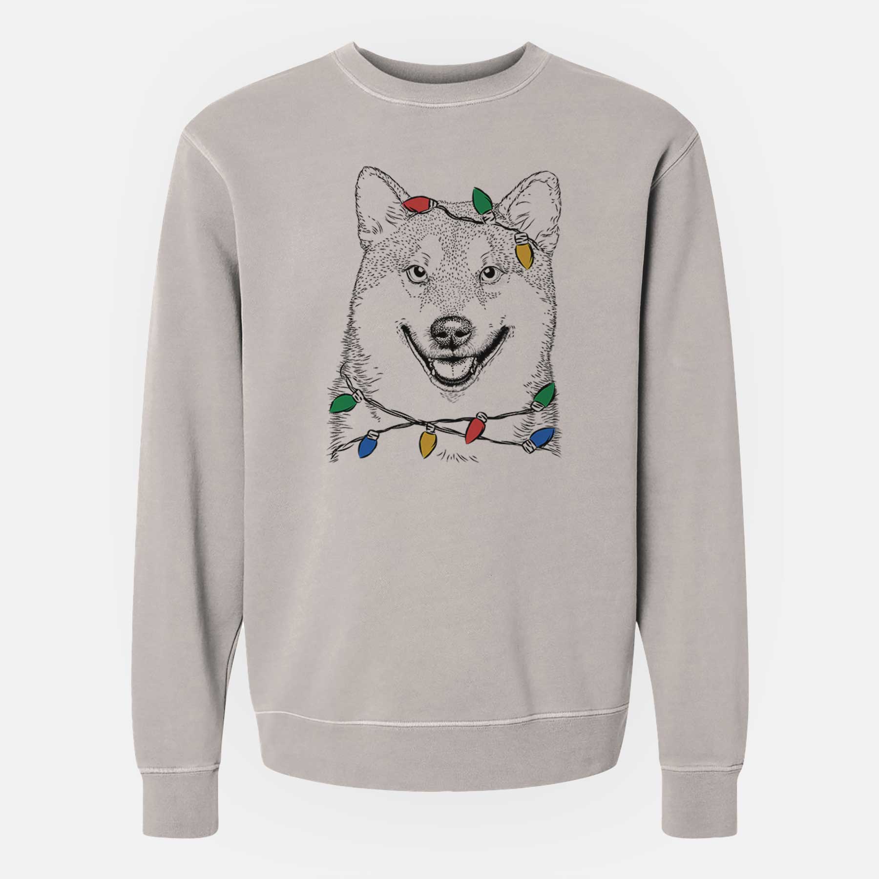 Christmas Lights Mitsu the Shiba Inu - Unisex Pigment Dyed Crew Sweatshirt