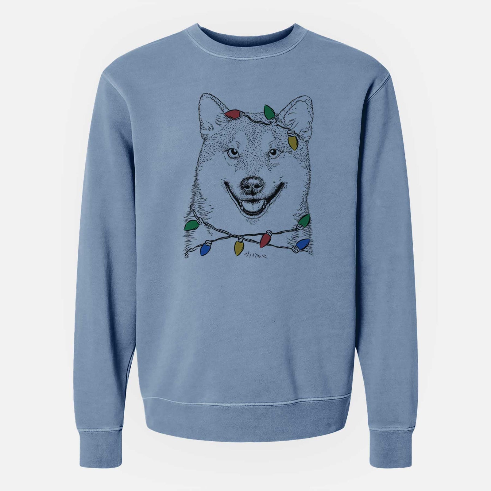 Christmas Lights Mitsu the Shiba Inu - Unisex Pigment Dyed Crew Sweatshirt
