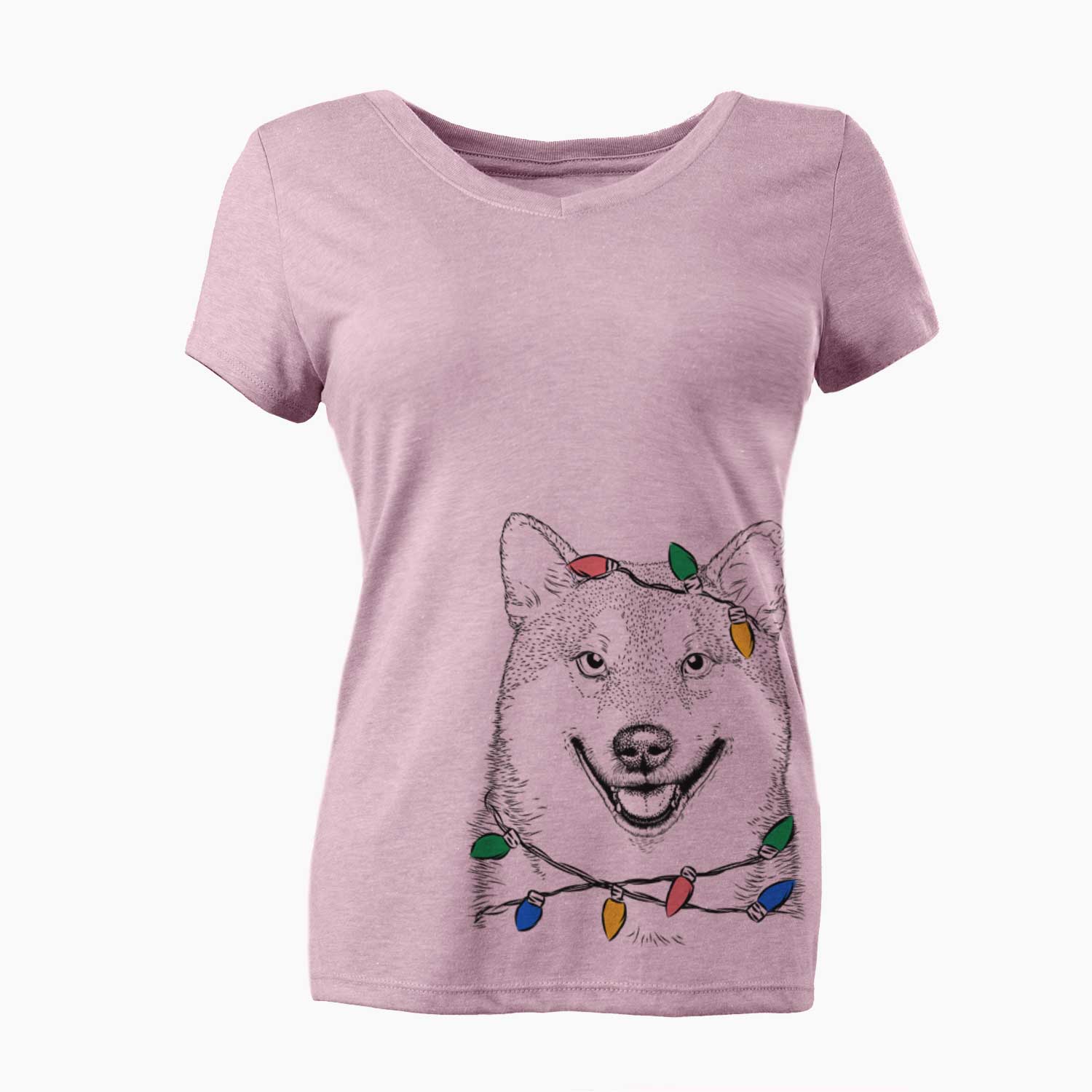 Christmas Lights Mitsu the Shiba Inu - Women's V-neck Shirt