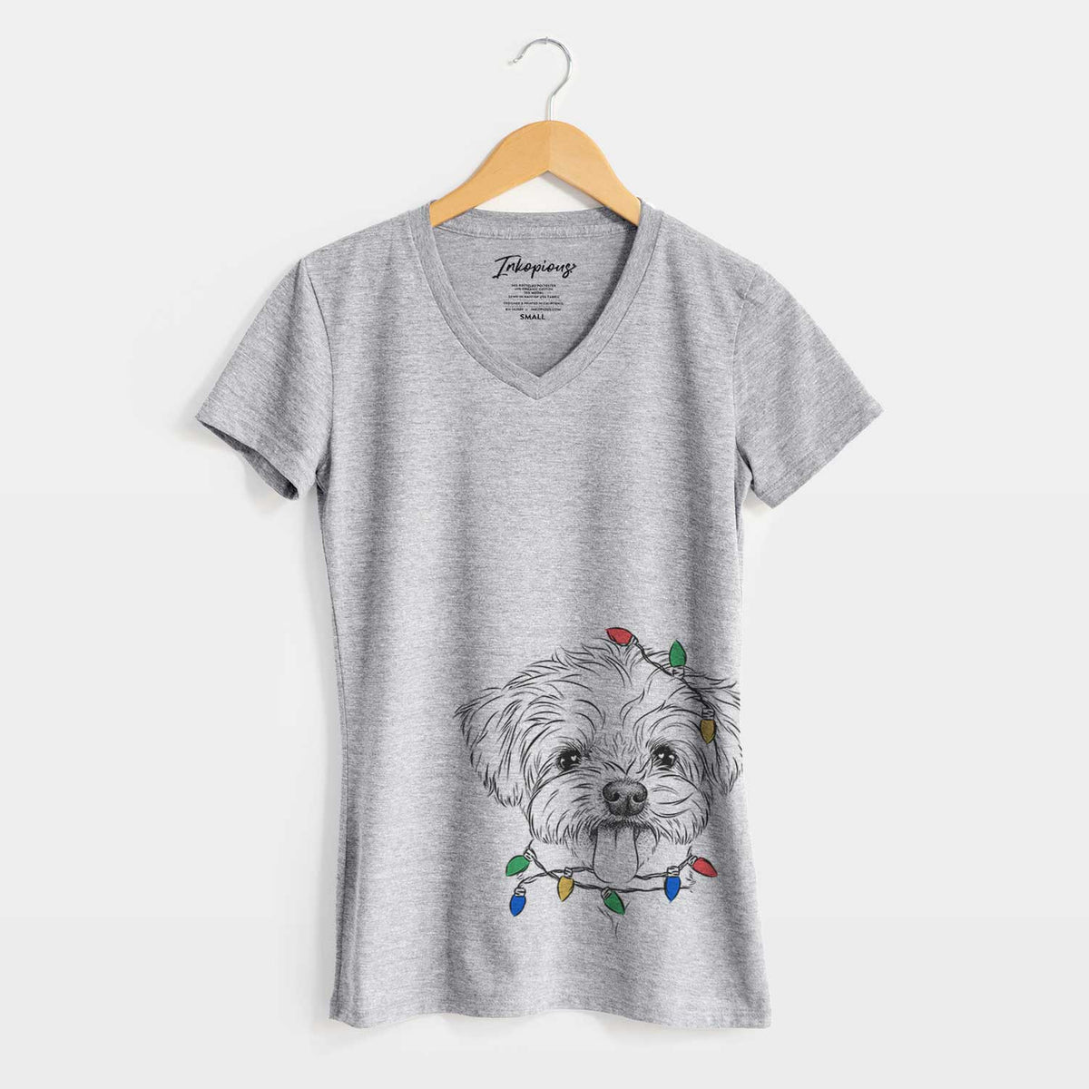 Christmas Lights Mochi the Maltese - Women's V-neck Shirt