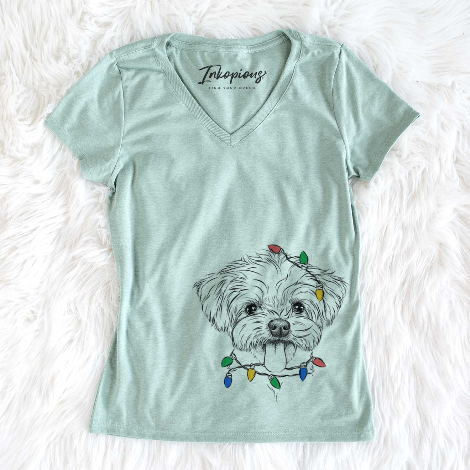 Christmas Lights Mochi the Maltese - Women's V-neck Shirt