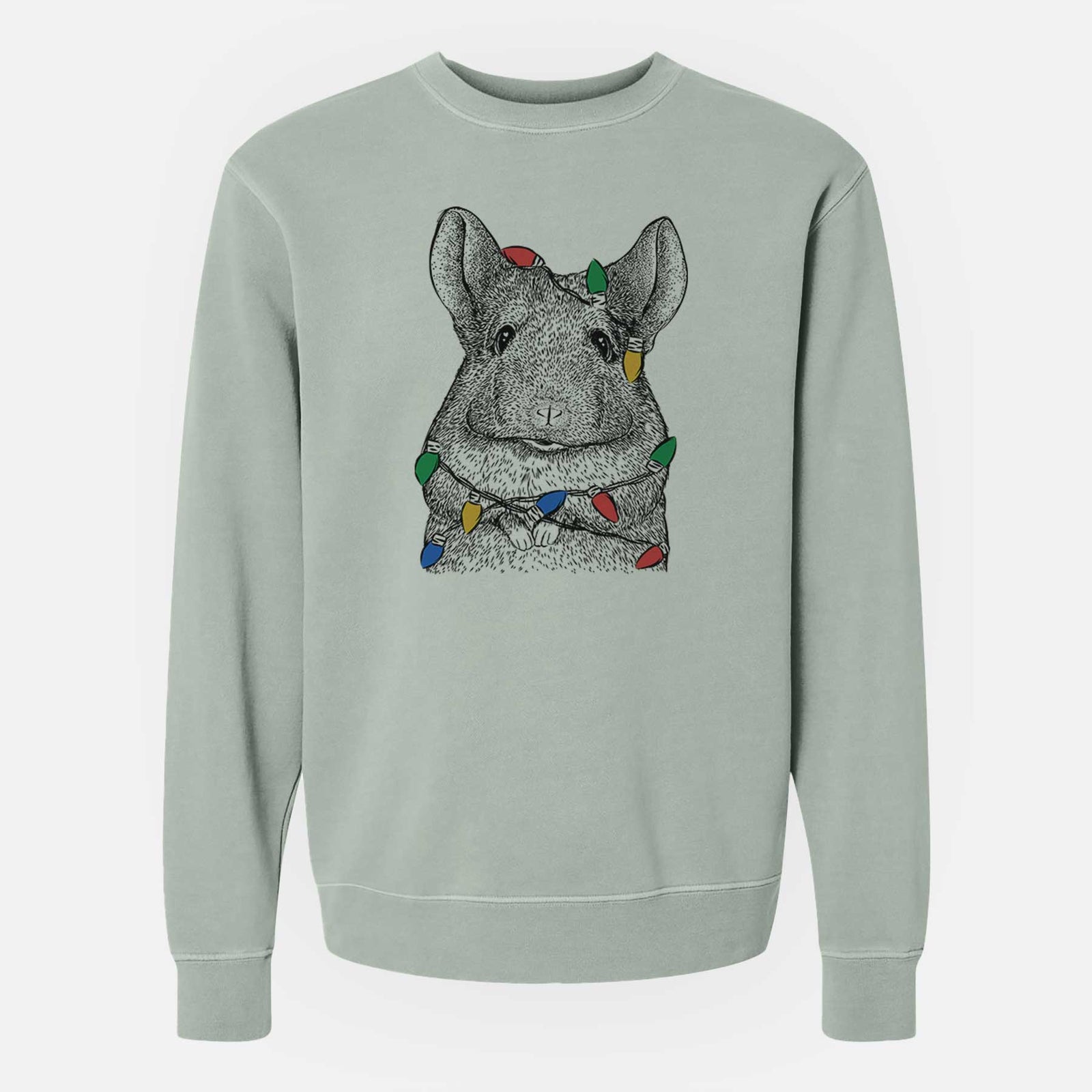 Christmas Lights Mojo the Chinchilla - Unisex Pigment Dyed Crew Sweatshirt