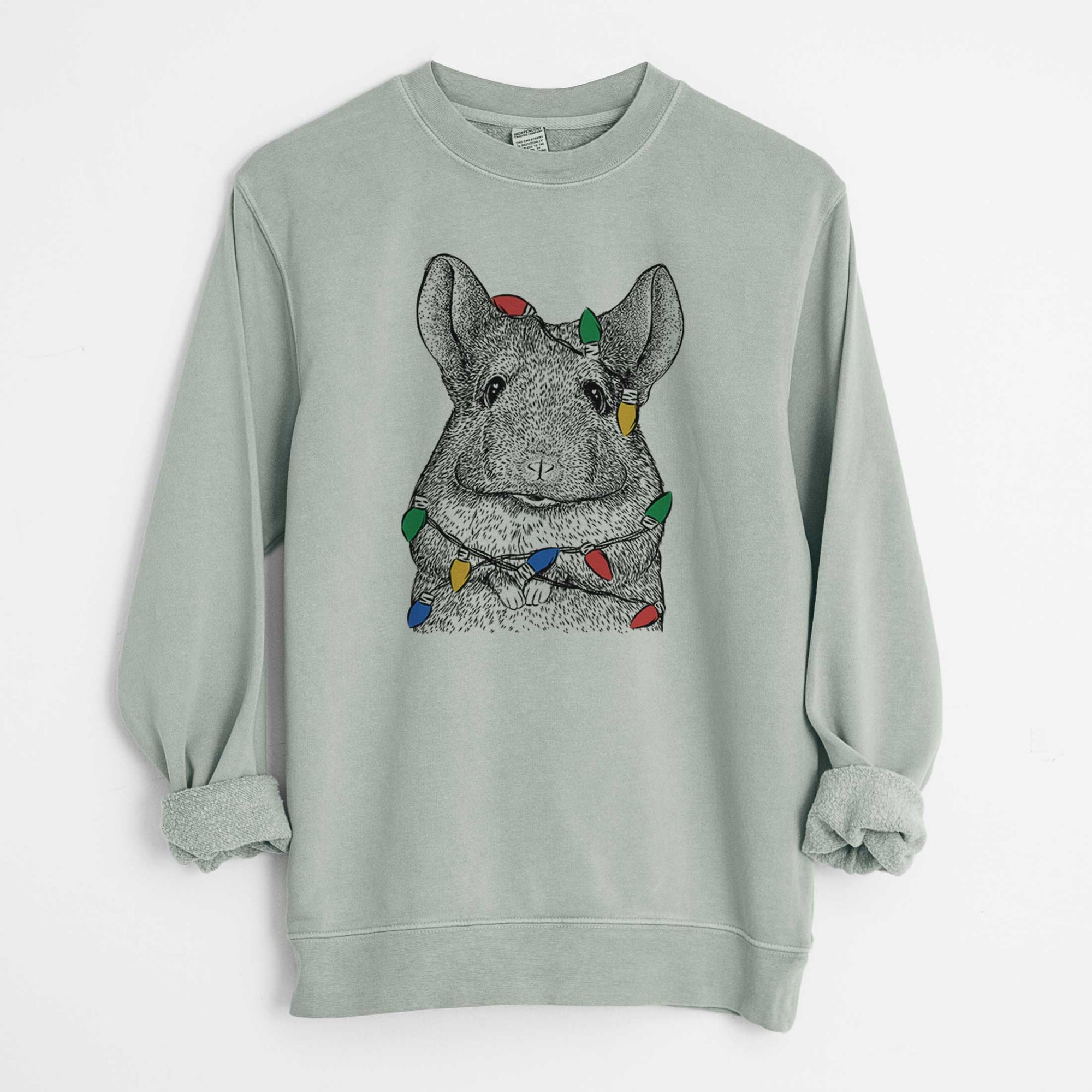 Christmas Lights Mojo the Chinchilla - Unisex Pigment Dyed Crew Sweatshirt