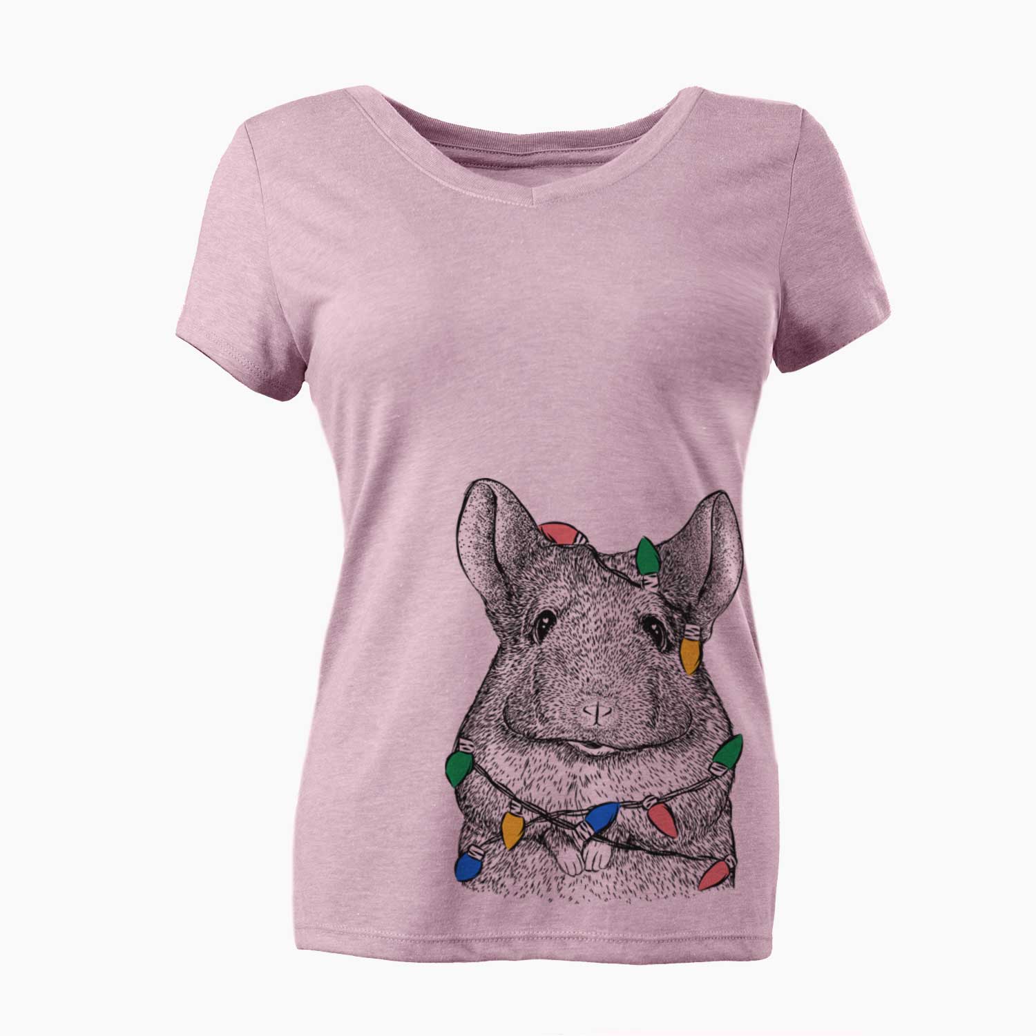 Christmas Lights Mojo the Chinchilla - Women's V-neck Shirt