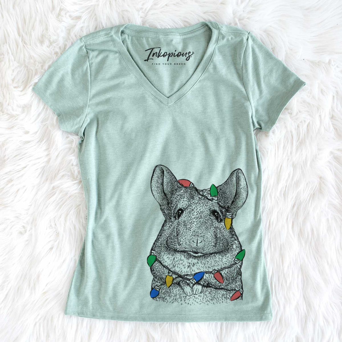 Christmas Lights Mojo the Chinchilla - Women&#39;s V-neck Shirt