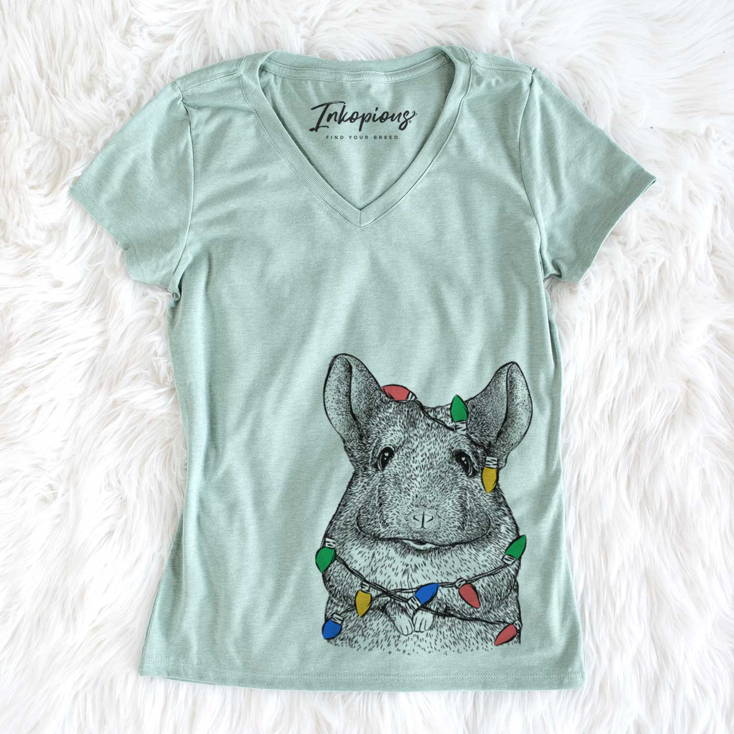 Christmas Lights Mojo the Chinchilla - Women's V-neck Shirt