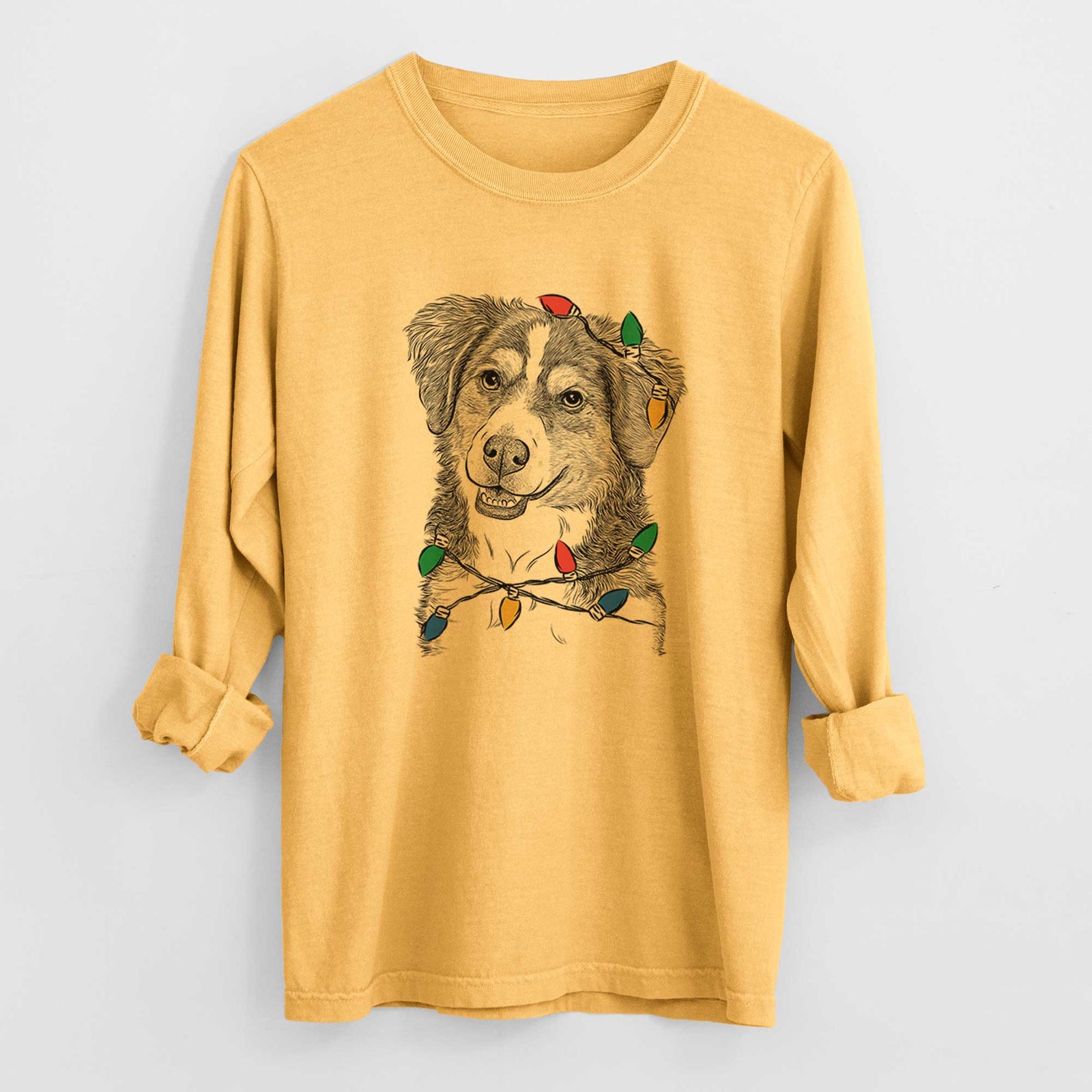 Christmas Lights Molly the Miniature Bernedoodle - Heavyweight 100% Cotton Long Sleeve