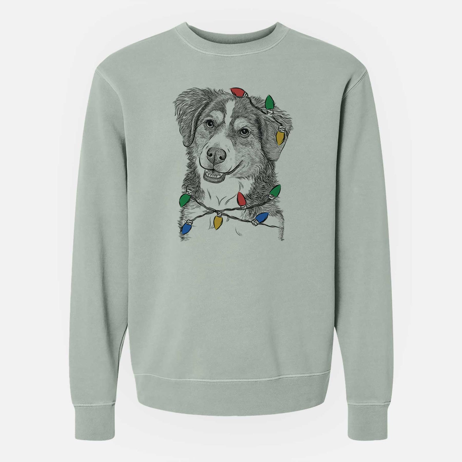 Christmas Lights Molly the Miniature Bernedoodle - Unisex Pigment Dyed Crew Sweatshirt