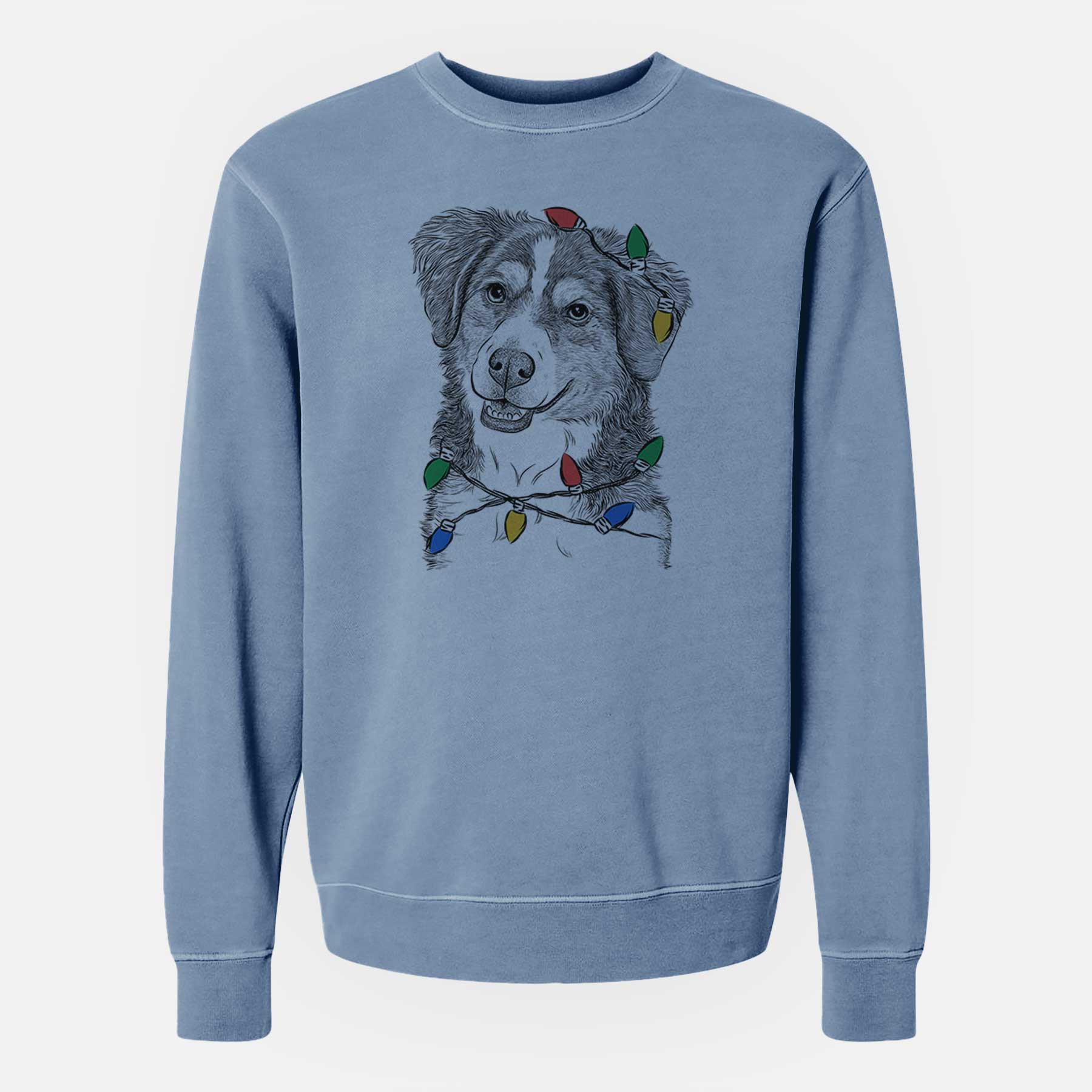 Christmas Lights Molly the Miniature Bernedoodle - Unisex Pigment Dyed Crew Sweatshirt