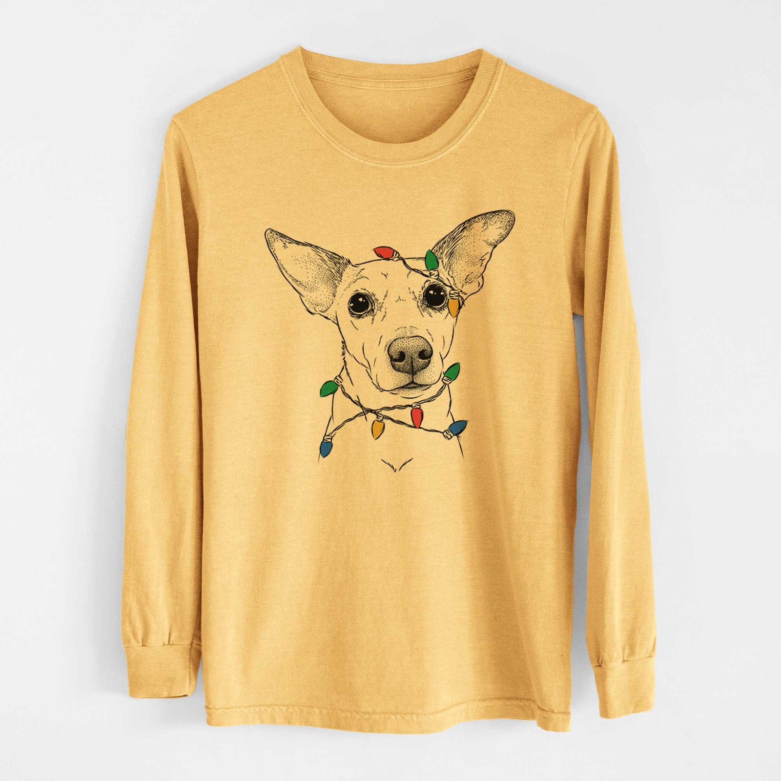 Christmas Lights Molly the Jack Russell Terrier - Heavyweight 100% Cotton Long Sleeve