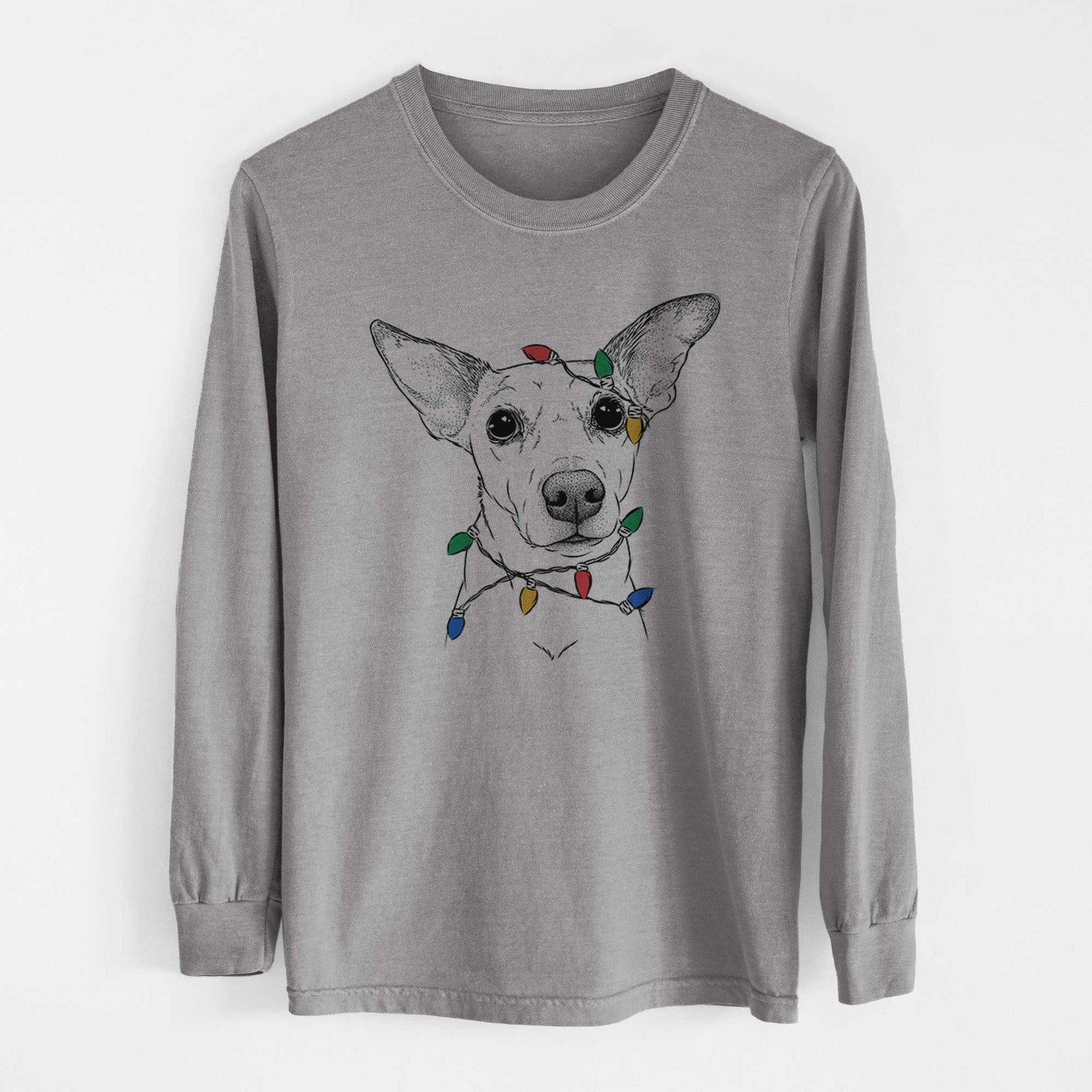 Christmas Lights Molly the Jack Russell Terrier - Heavyweight 100% Cotton Long Sleeve
