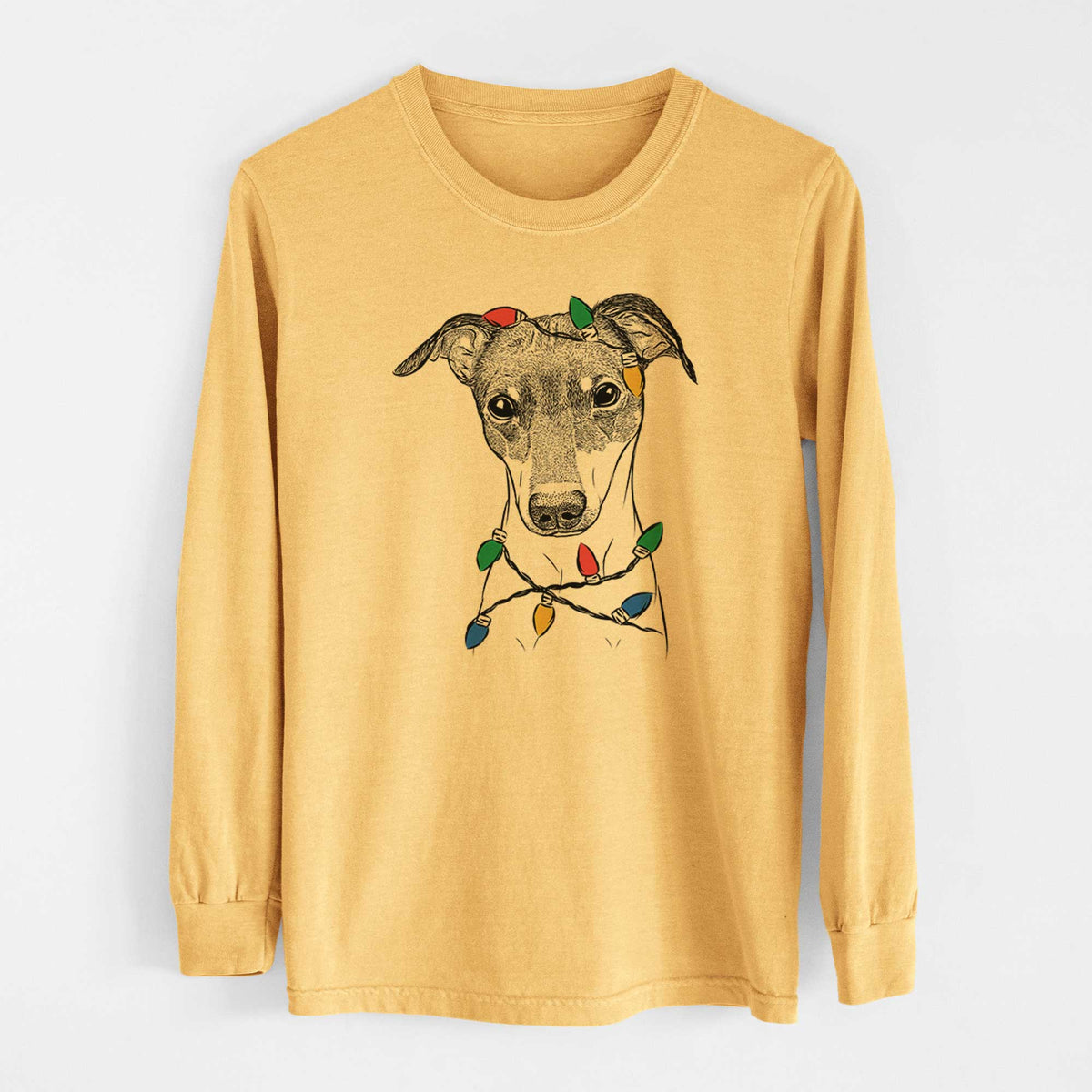 Christmas Lights Momo the Japanese Terrier - Heavyweight 100% Cotton Long Sleeve