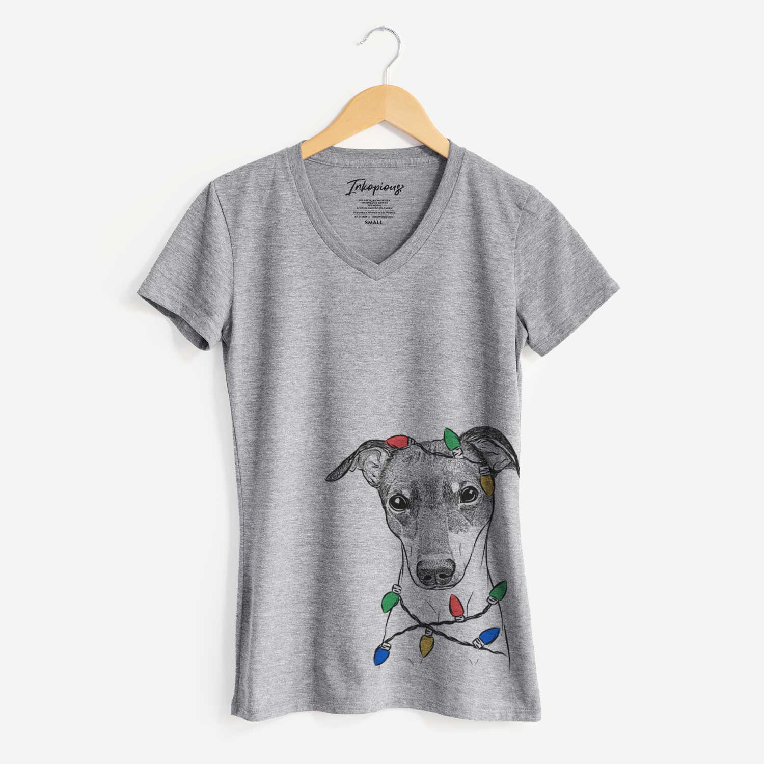 Christmas Lights Momo the Japanese Terrier - Women's V-neck Shirt