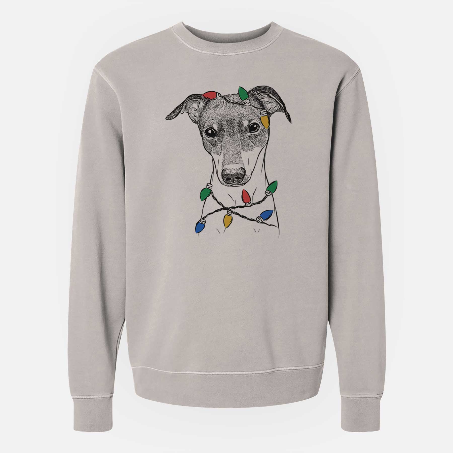 Christmas Lights Momo the Japanese Terrier - Unisex Pigment Dyed Crew Sweatshirt