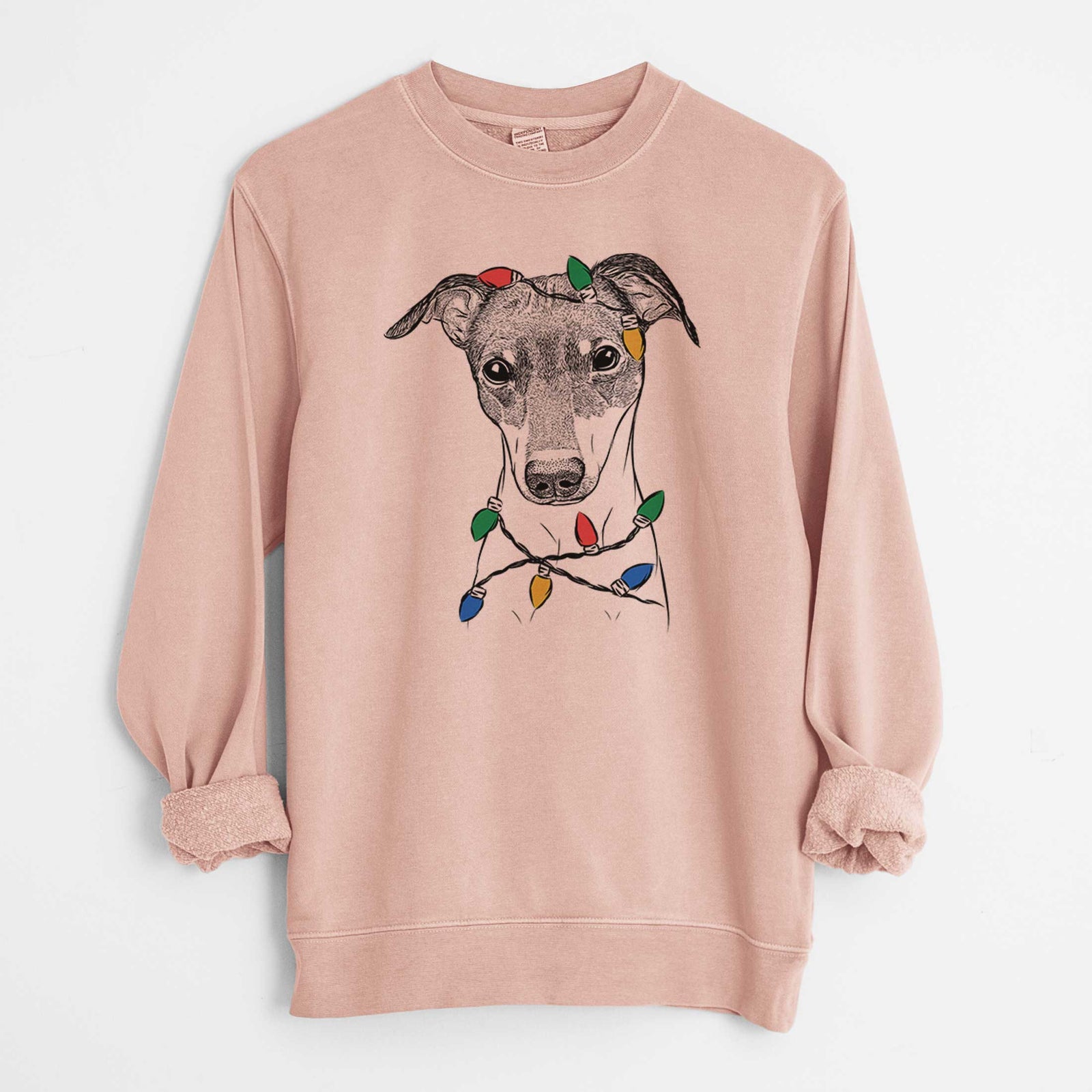 Christmas Lights Momo the Japanese Terrier - Unisex Pigment Dyed Crew Sweatshirt