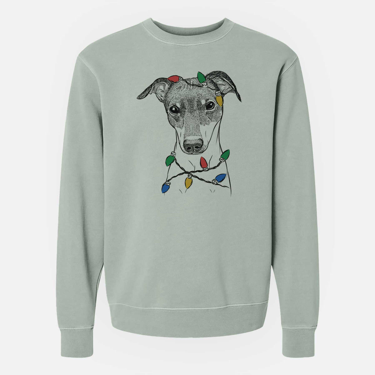 Christmas Lights Momo the Japanese Terrier - Unisex Pigment Dyed Crew Sweatshirt