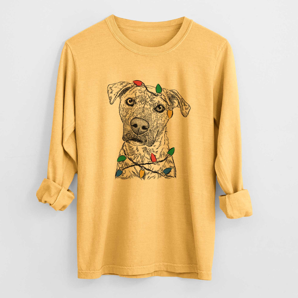 Christmas Lights Monster Baby the Pitbull Mix - Heavyweight 100% Cotton Long Sleeve