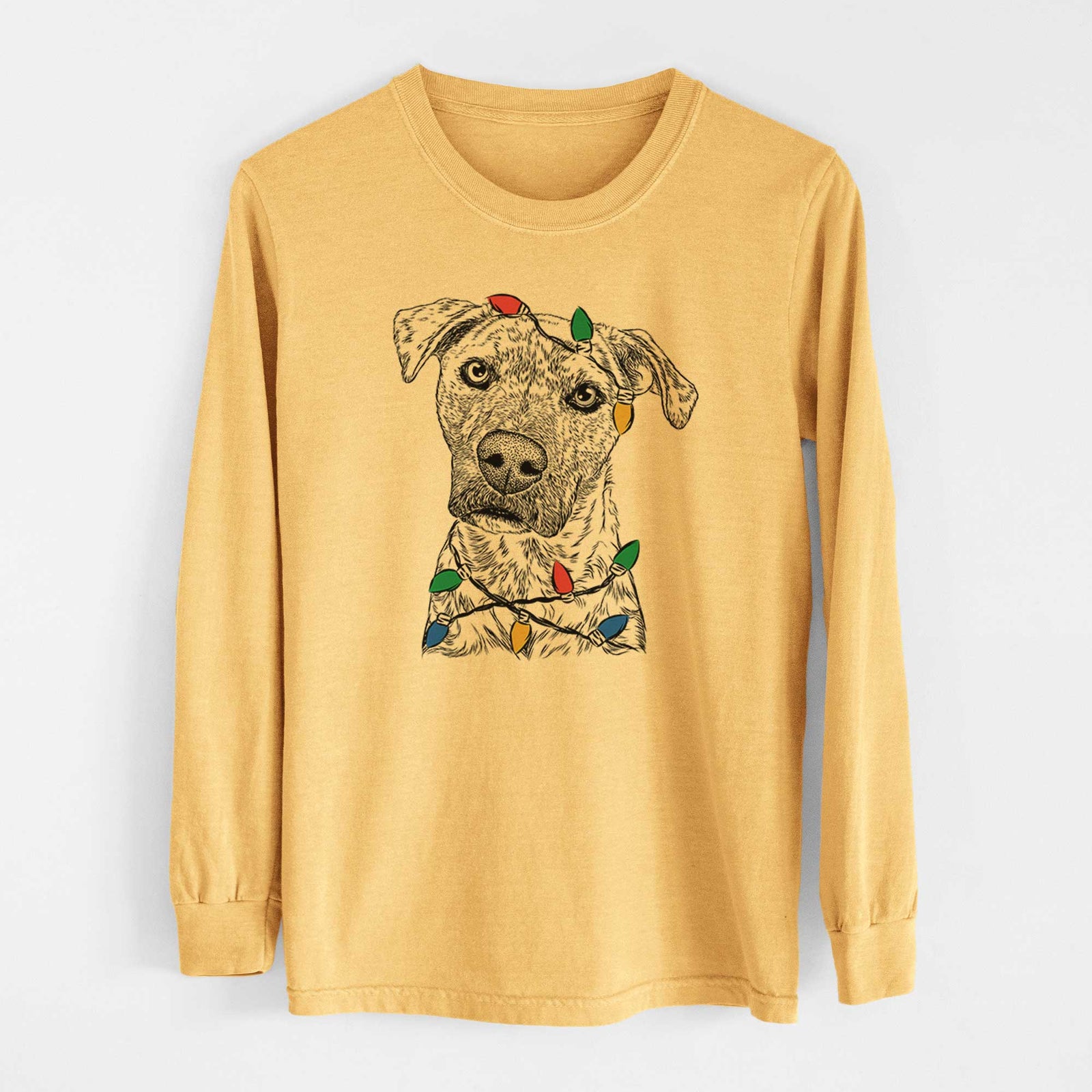 Christmas Lights Monster Baby the Pitbull Mix - Heavyweight 100% Cotton Long Sleeve
