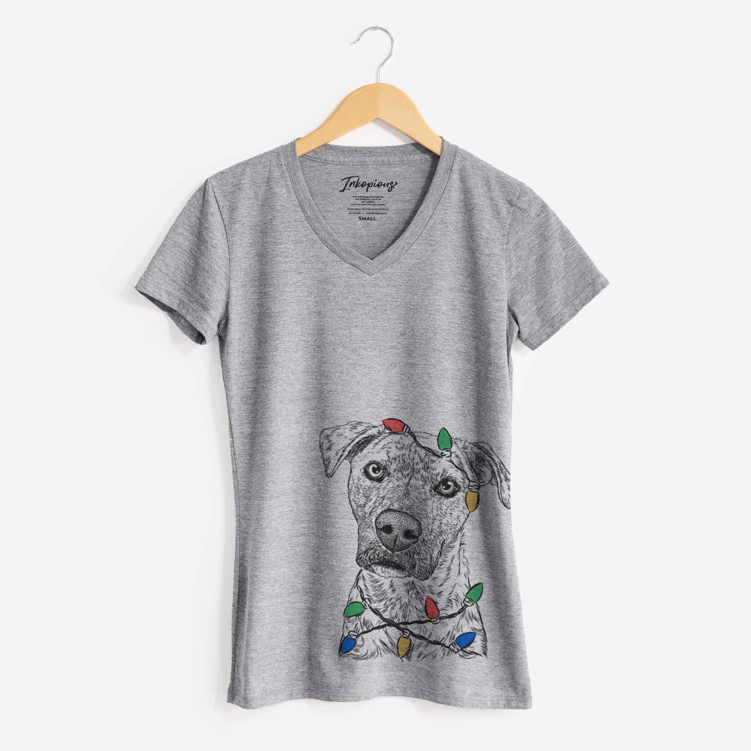 Christmas Lights Monster Baby the Pitbull Mix - Women's V-neck Shirt