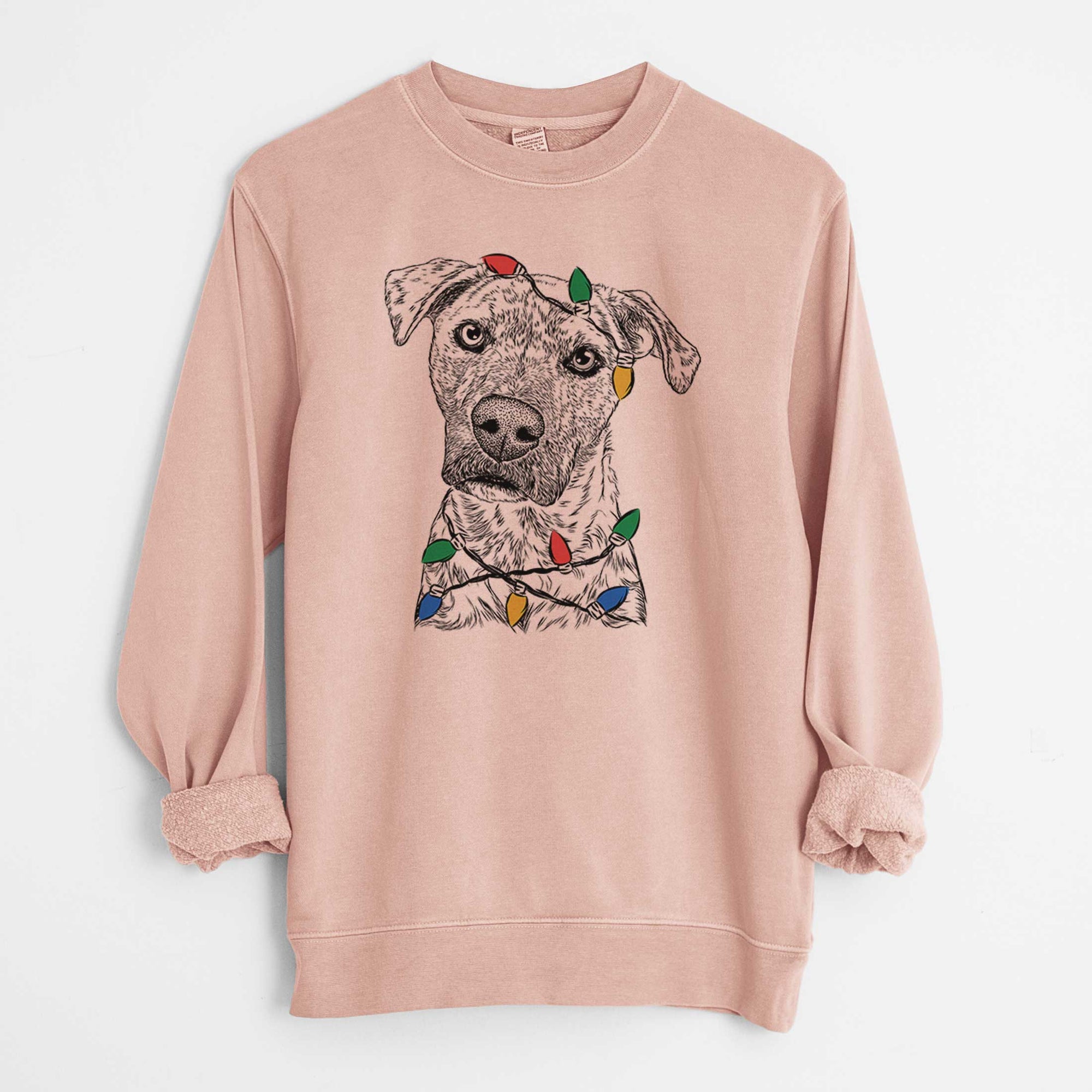 Christmas Lights Monster Baby the Pitbull Mix - Unisex Pigment Dyed Crew Sweatshirt