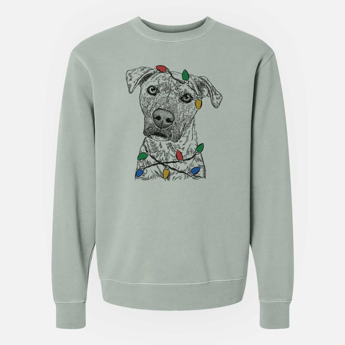 Christmas Lights Monster Baby the Pitbull Mix - Unisex Pigment Dyed Crew Sweatshirt