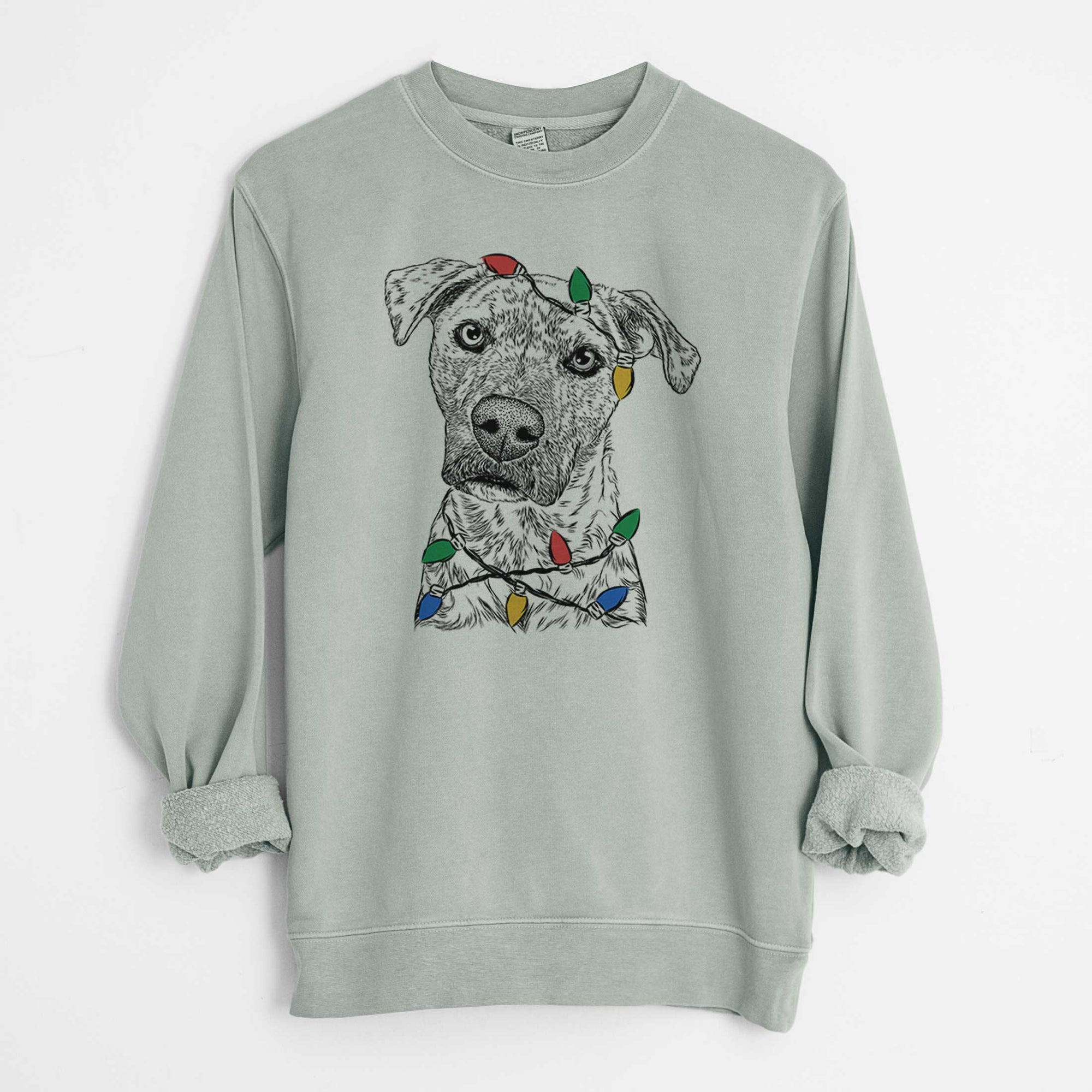 Christmas Lights Monster Baby the Pitbull Mix - Unisex Pigment Dyed Crew Sweatshirt