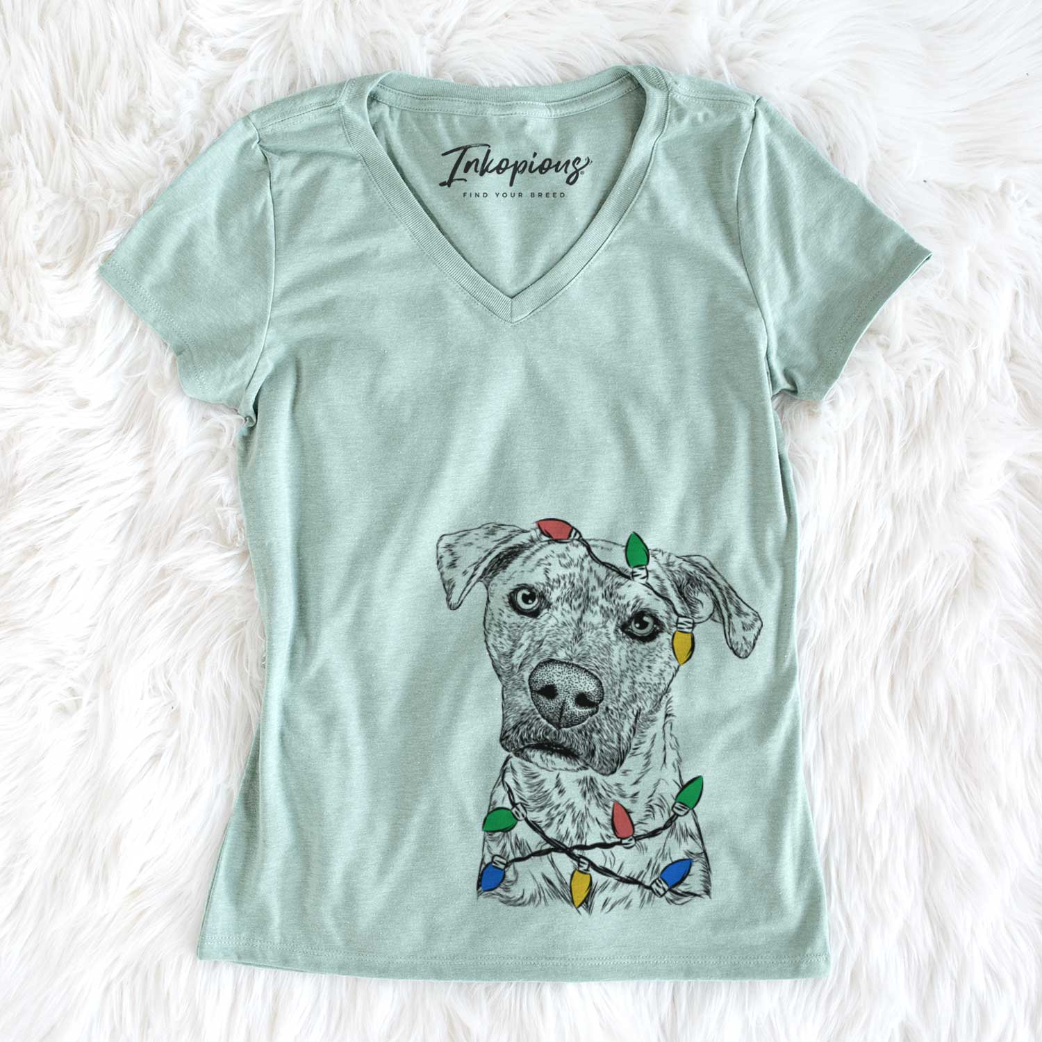 Christmas Lights Monster Baby the Pitbull Mix - Women's V-neck Shirt