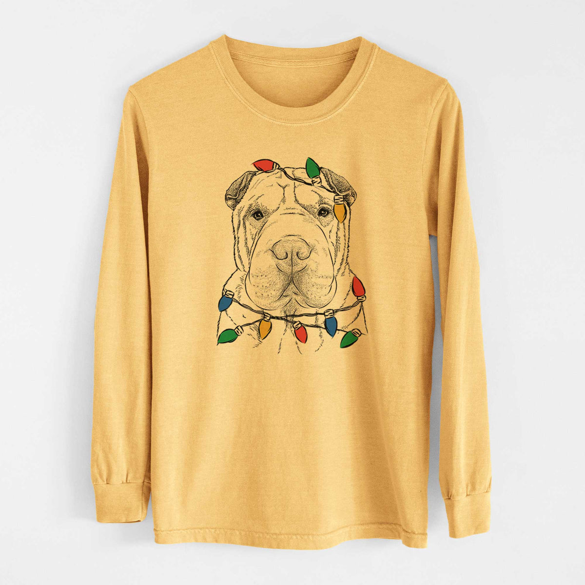 Christmas Lights Moomers the Shar Pei - Heavyweight 100% Cotton Long Sleeve
