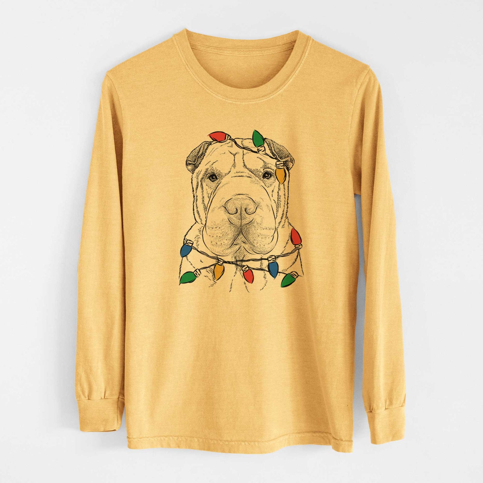 Christmas Lights Moomers the Shar Pei - Heavyweight 100% Cotton Long Sleeve