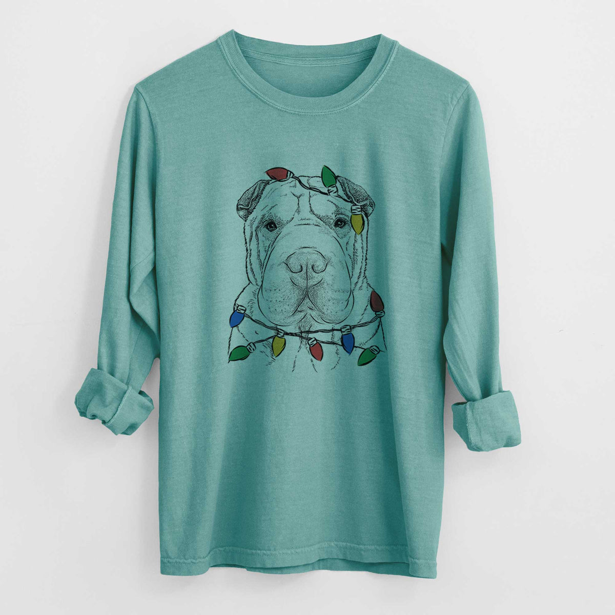Christmas Lights Moomers the Shar Pei - Heavyweight 100% Cotton Long Sleeve