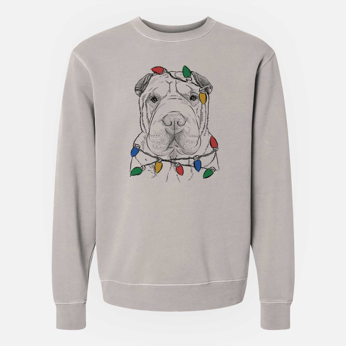 Christmas Lights Moomers the Shar Pei - Unisex Pigment Dyed Crew Sweatshirt