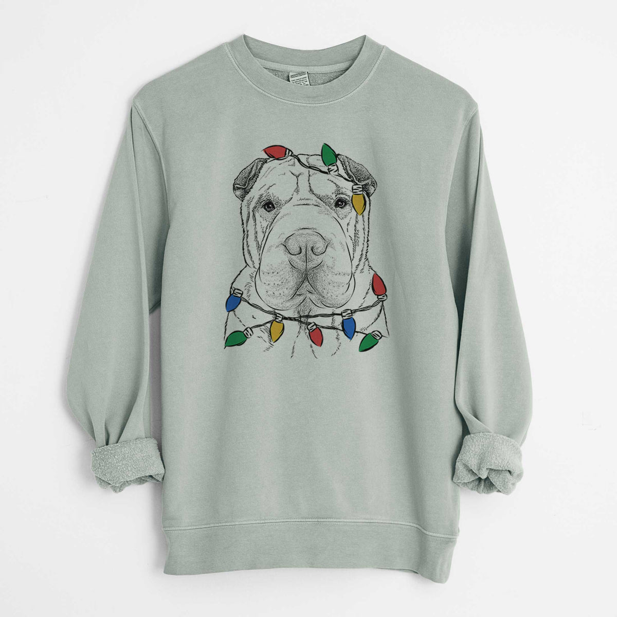 Christmas Lights Moomers the Shar Pei - Unisex Pigment Dyed Crew Sweatshirt