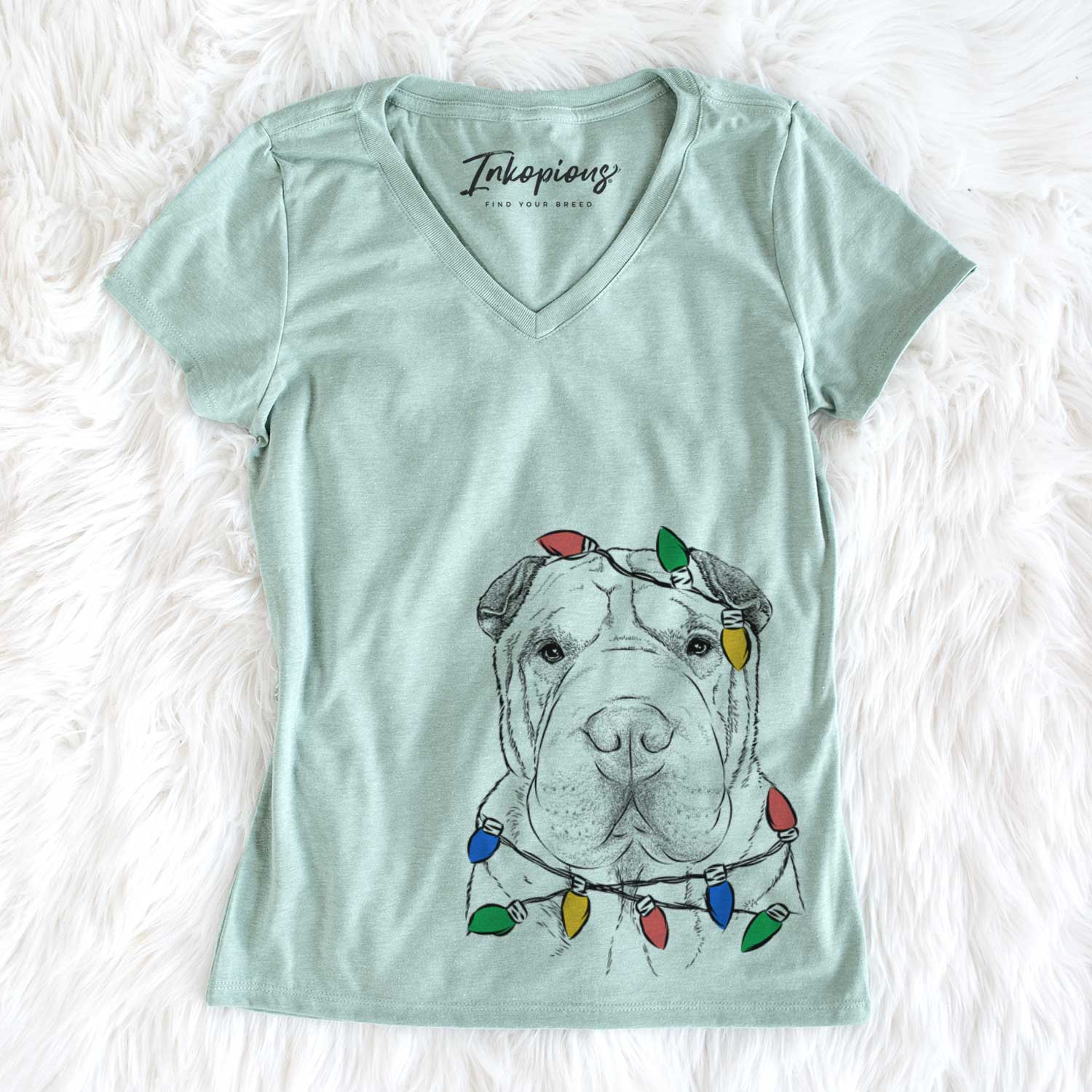 Christmas Lights Moomers the Shar Pei - Women's V-neck Shirt