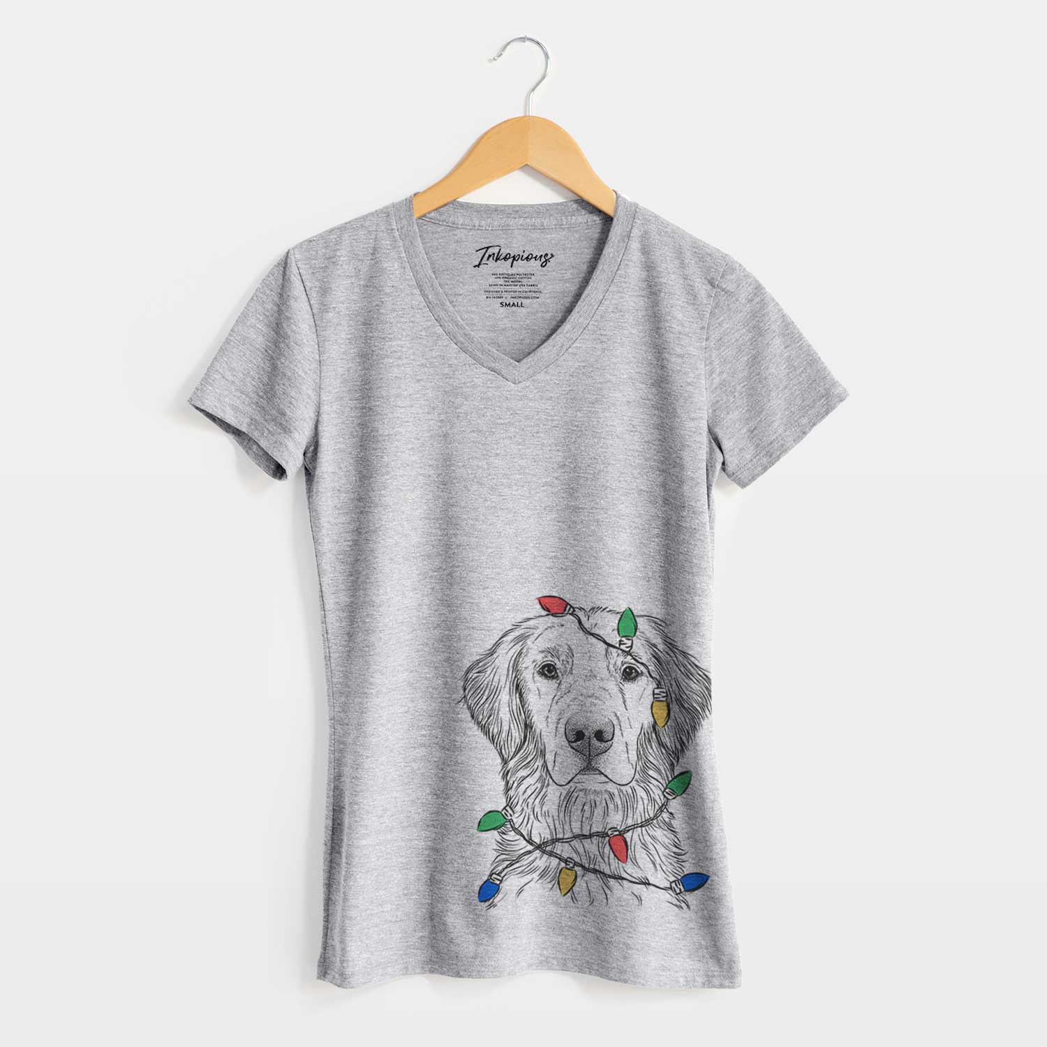 Christmas Lights Moose the Field Golden Retriever - Women's V-neck Shirt