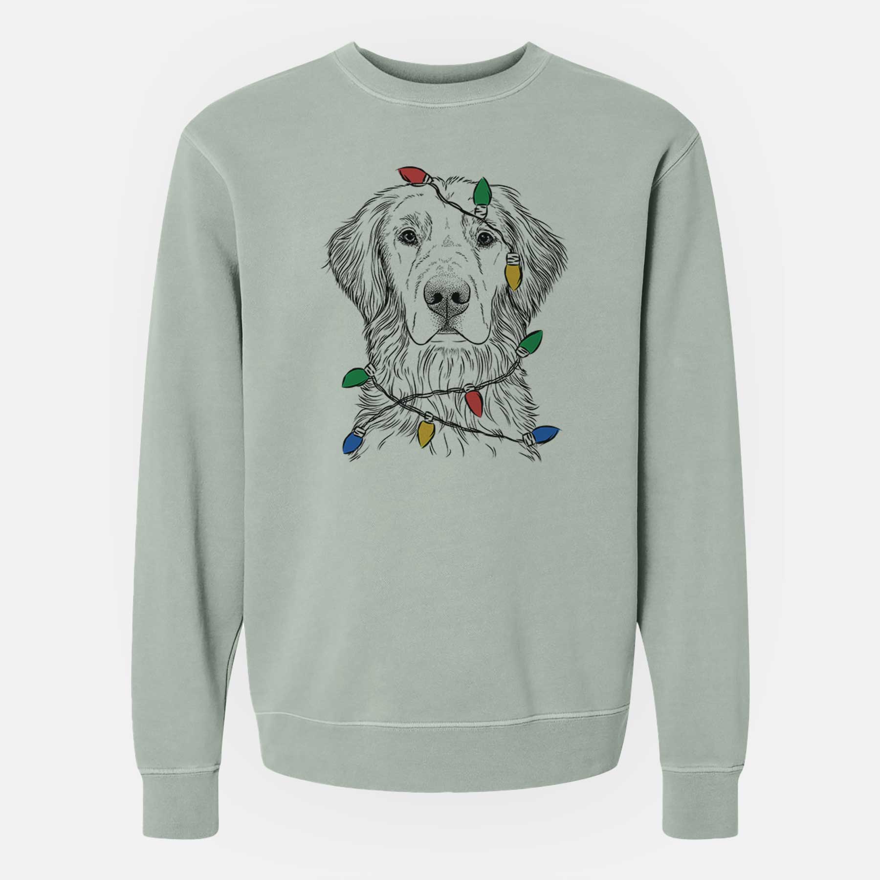 Christmas Lights Moose the Field Golden Retriever - Unisex Pigment Dyed Crew Sweatshirt