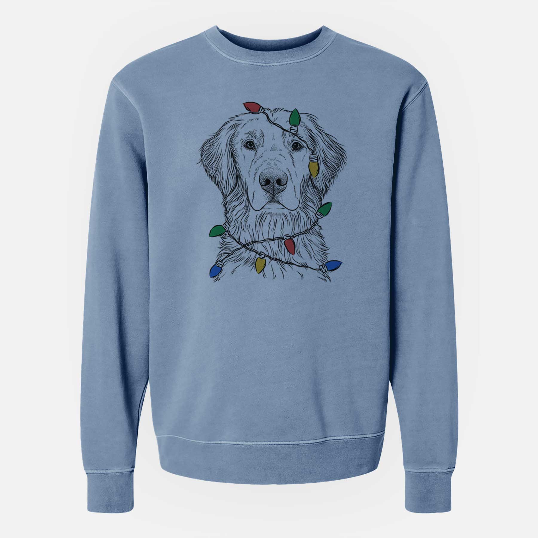 Christmas Lights Moose the Field Golden Retriever - Unisex Pigment Dyed Crew Sweatshirt