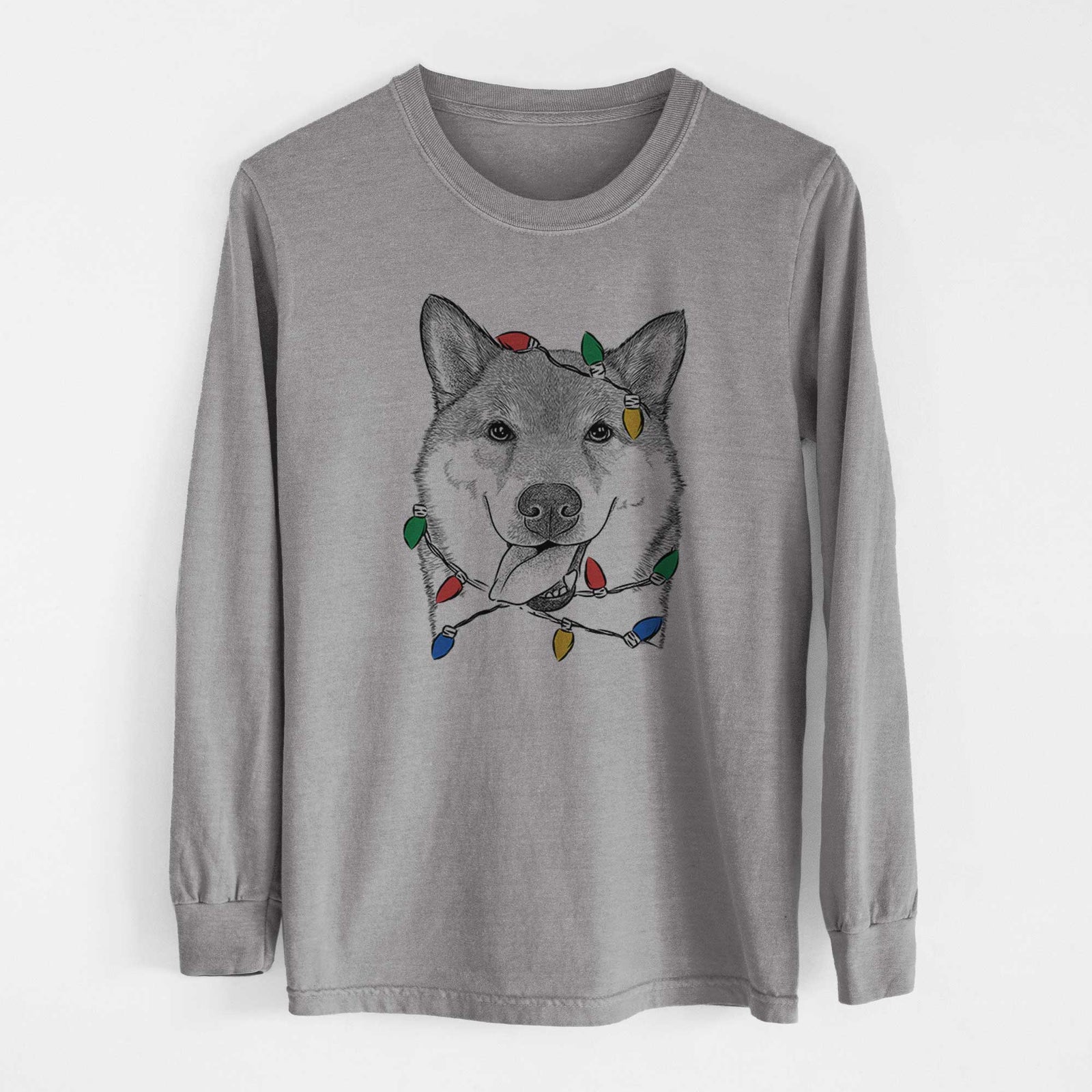 Christmas Lights Mothra the Shiba Inu - Heavyweight 100% Cotton Long Sleeve