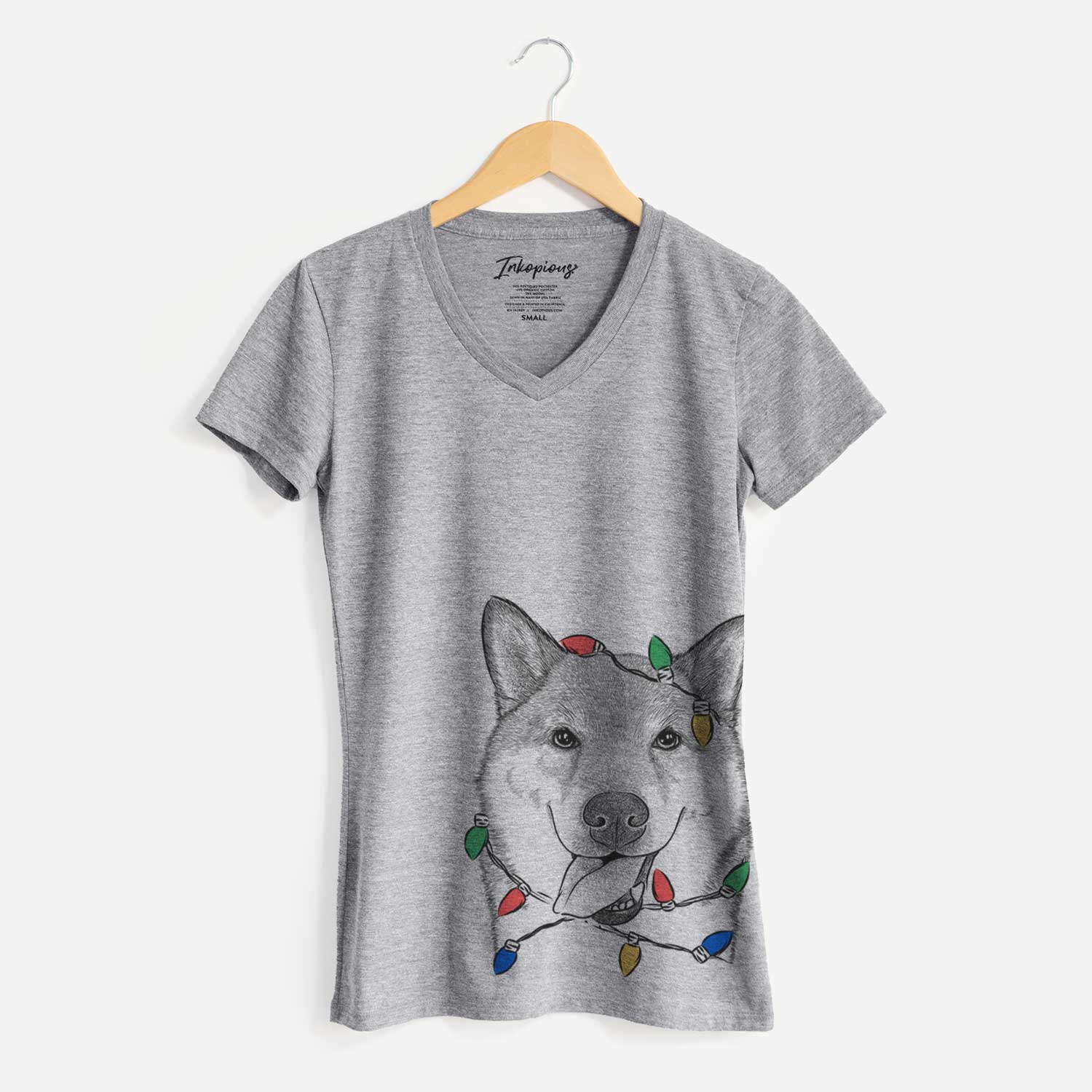 Christmas Lights Mothra the Shiba Inu - Women's V-neck Shirt