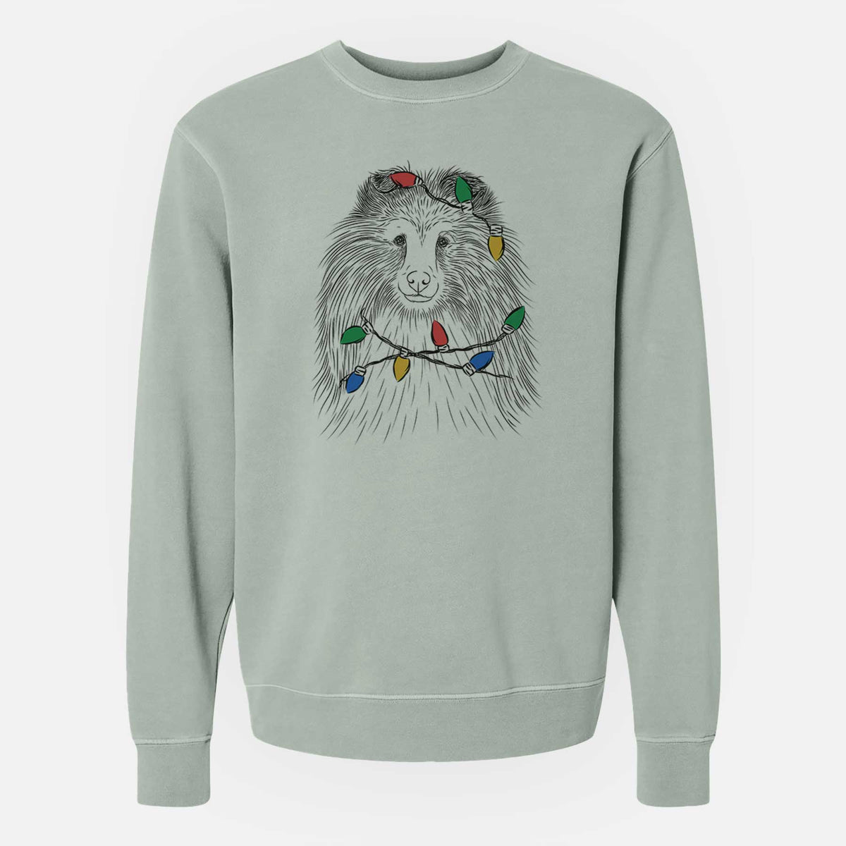 Christmas Lights Moxie the Shetland Sheepdog - Unisex Pigment Dyed Crew Sweatshirt